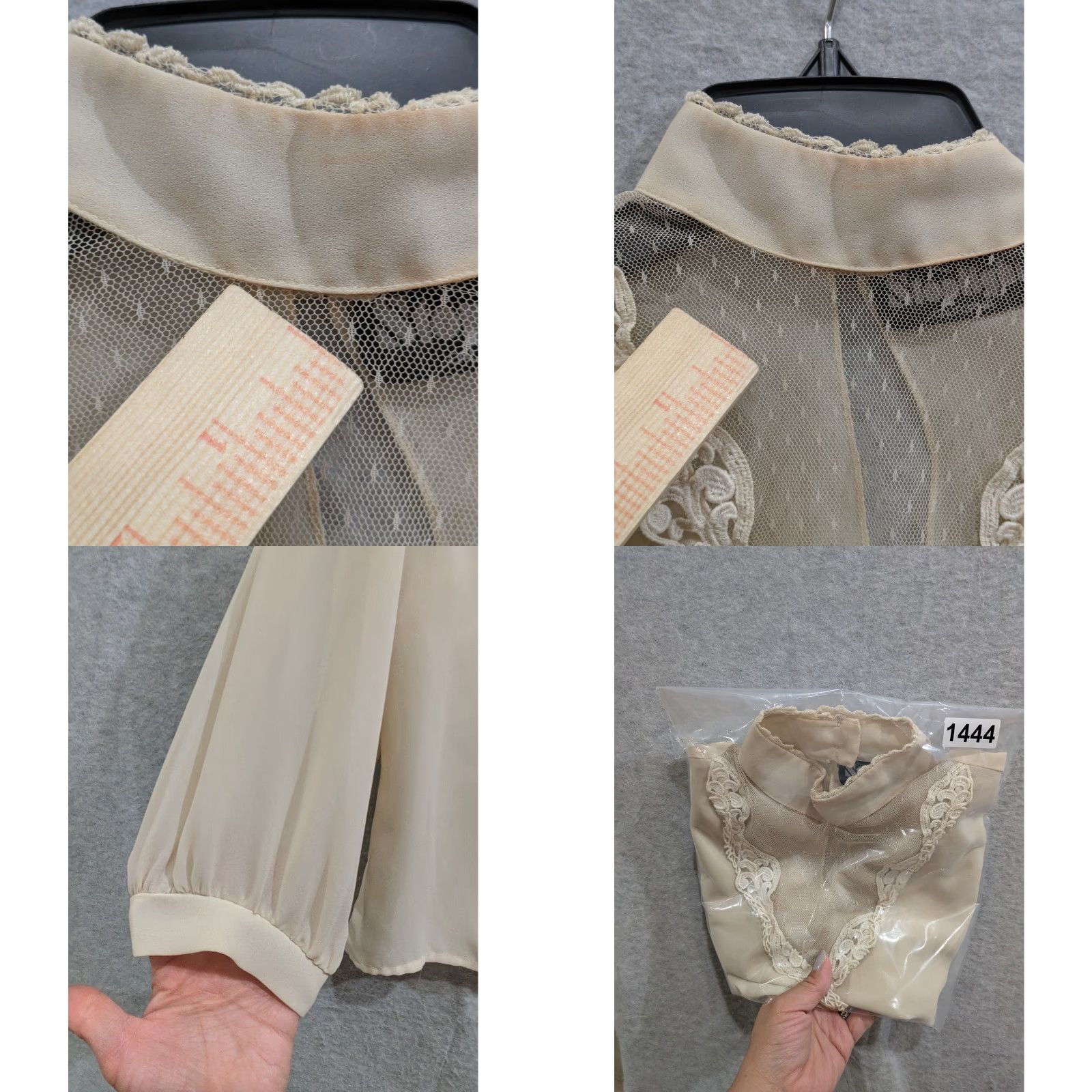 Vintage Stoplight California Blouse Womens Medium Chiffon Mock Neck 3/4 Sleeve Beige Size M / US 6-8 / IT 42-44 - 8 Thumbnail