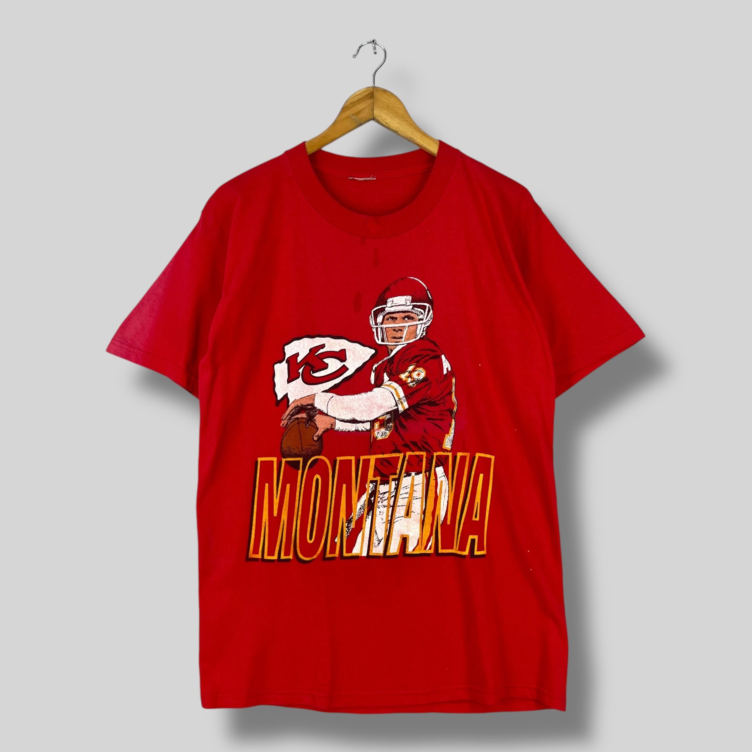 NFL Vintage 90s Kansas City CHIEFS Sun Faded Joe Montana Tshirt Size US M / EU 48-50 / 2 - 1 Thumbnail