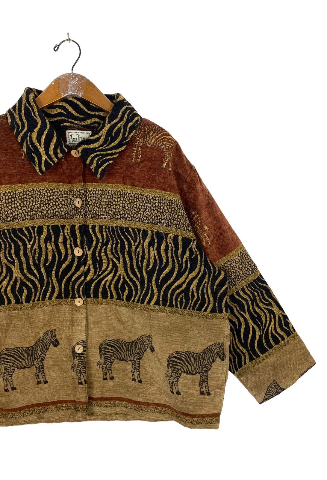 Vintage Vtg TANTRUMS Safari Zebra Jacket Boho Boxy Brocade Tribal Size XL / US 12-14 / IT 48-50 - 3 Thumbnail