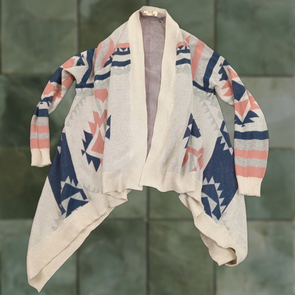 Vintage Hippie Rose Womens Aztec Cardigan Sweater Small Beige Blue Long Sleeve Size S / US 4 / IT 40 - 1 Thumbnail