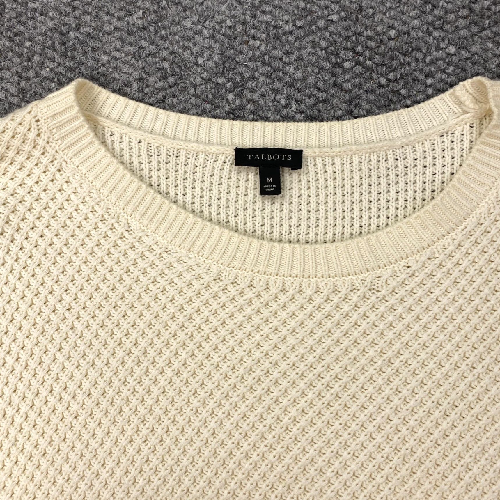 Talbots TALBOTS Sweater Womens Medium Ivory Crewneck Lace-Up Knit Pullover Size M / US 6-8 / IT 42-44 - 3 Thumbnail