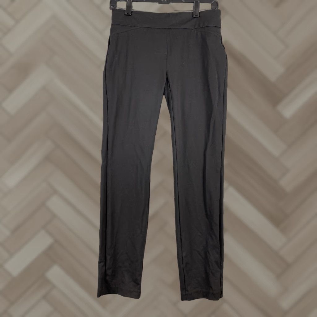 Vintage Dalia Pants Women’s Size S Black Stretch Pull On 27" Inseam Casual Tapered Knit Nylon Blend Silver Drawstring Tip Womens Size 28" / US 6 / IT 42 - 1 Thumbnail