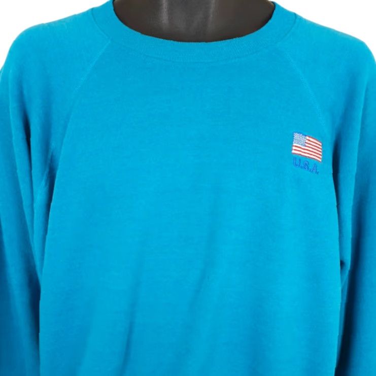 Hanes VINTAGE Hanes Sweatshirt Mens XL Blue 80s American Flag Embroidered Made In USA Size US XL / EU 56 / 4 - 2 Thumbnail
