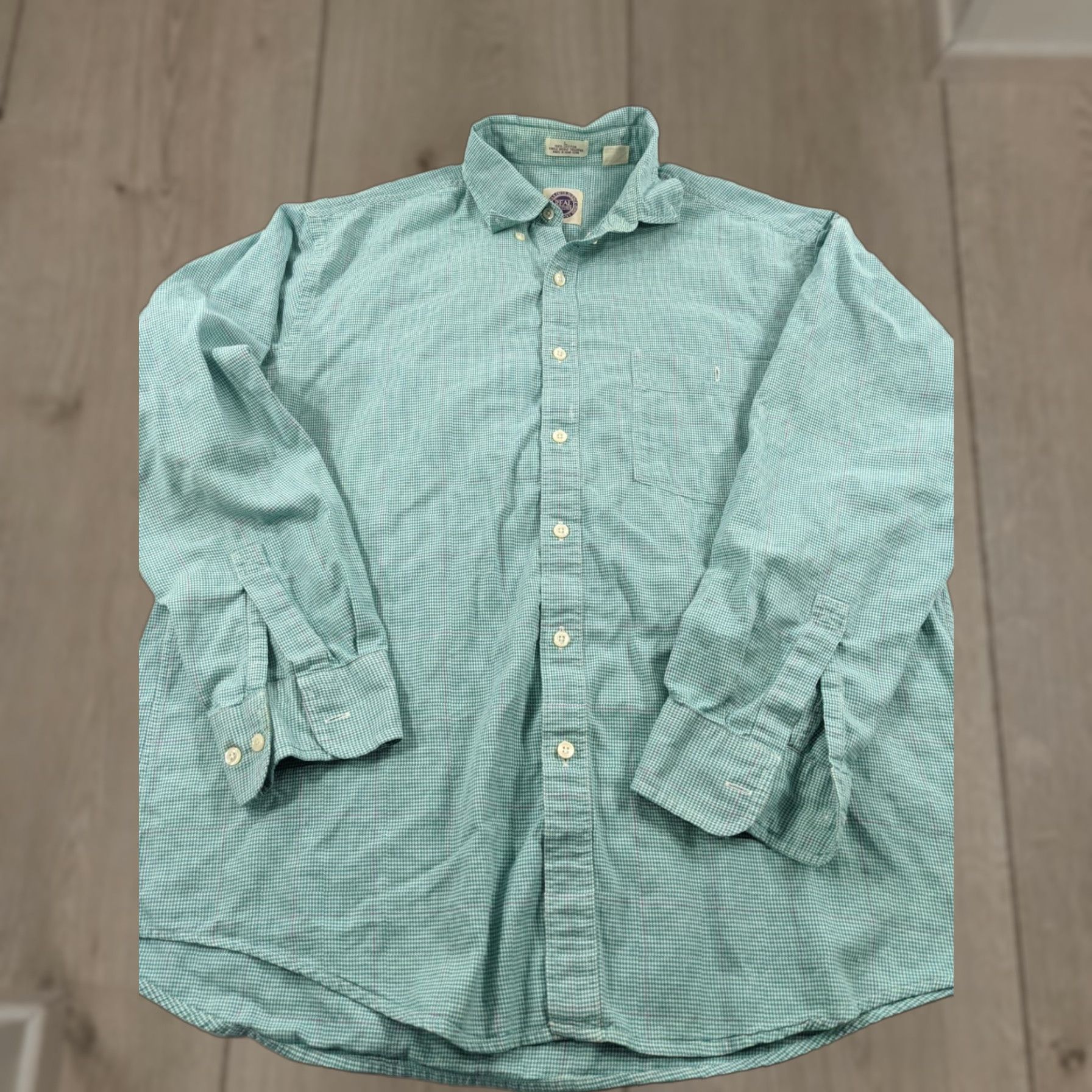 Saks Fifth Avenue VINTAGE Saks Fifth Ave. Shirt Large Cotton Plaid Single Needle Teal Purple Rockabilly Casual Mens Shirts Size US L / EU 52-54 / 3 - 1 Thumbnail