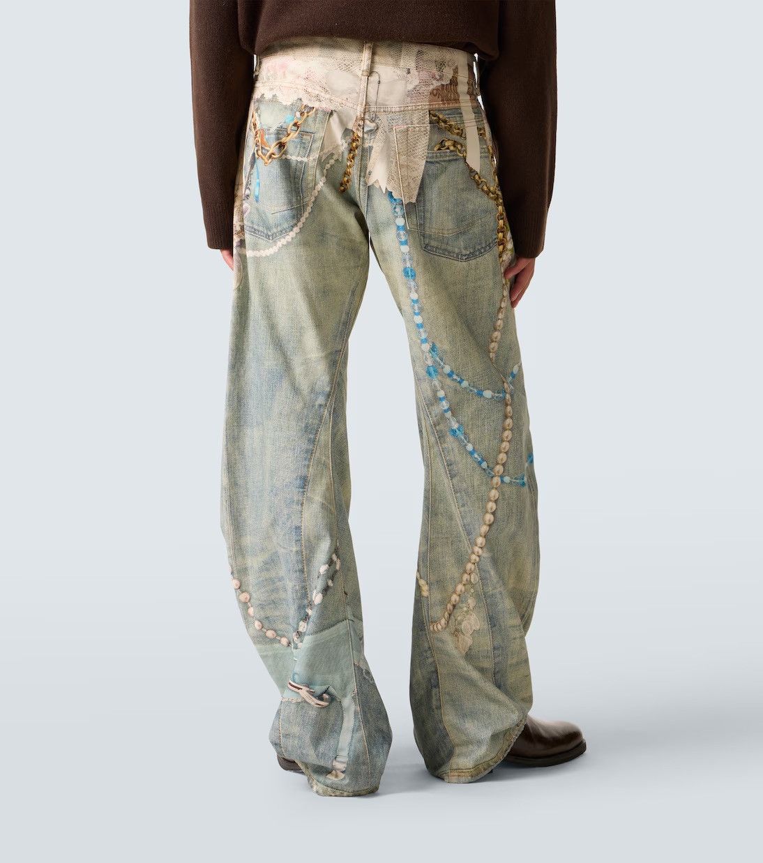 Acne Studios Acne Studios 2006M Printed Barrel-leg Jeans White/Green Size US 32 / EU 48 - 2 Thumbnail