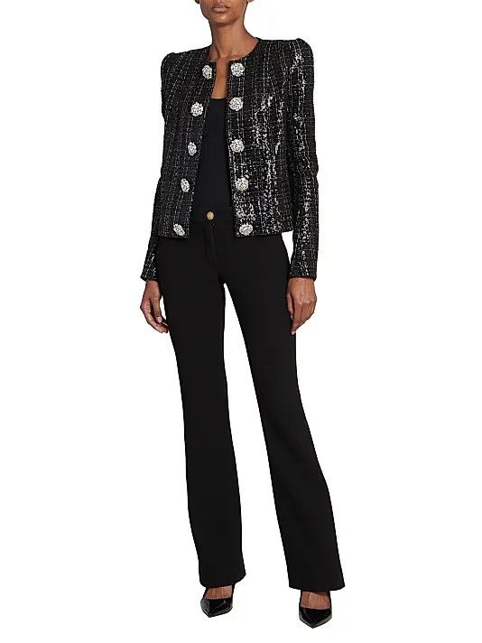 Balmain o1s1wg110825 Glitter Tweed Jacket in Black Size L / US 10 / IT 46 - 6 Thumbnail