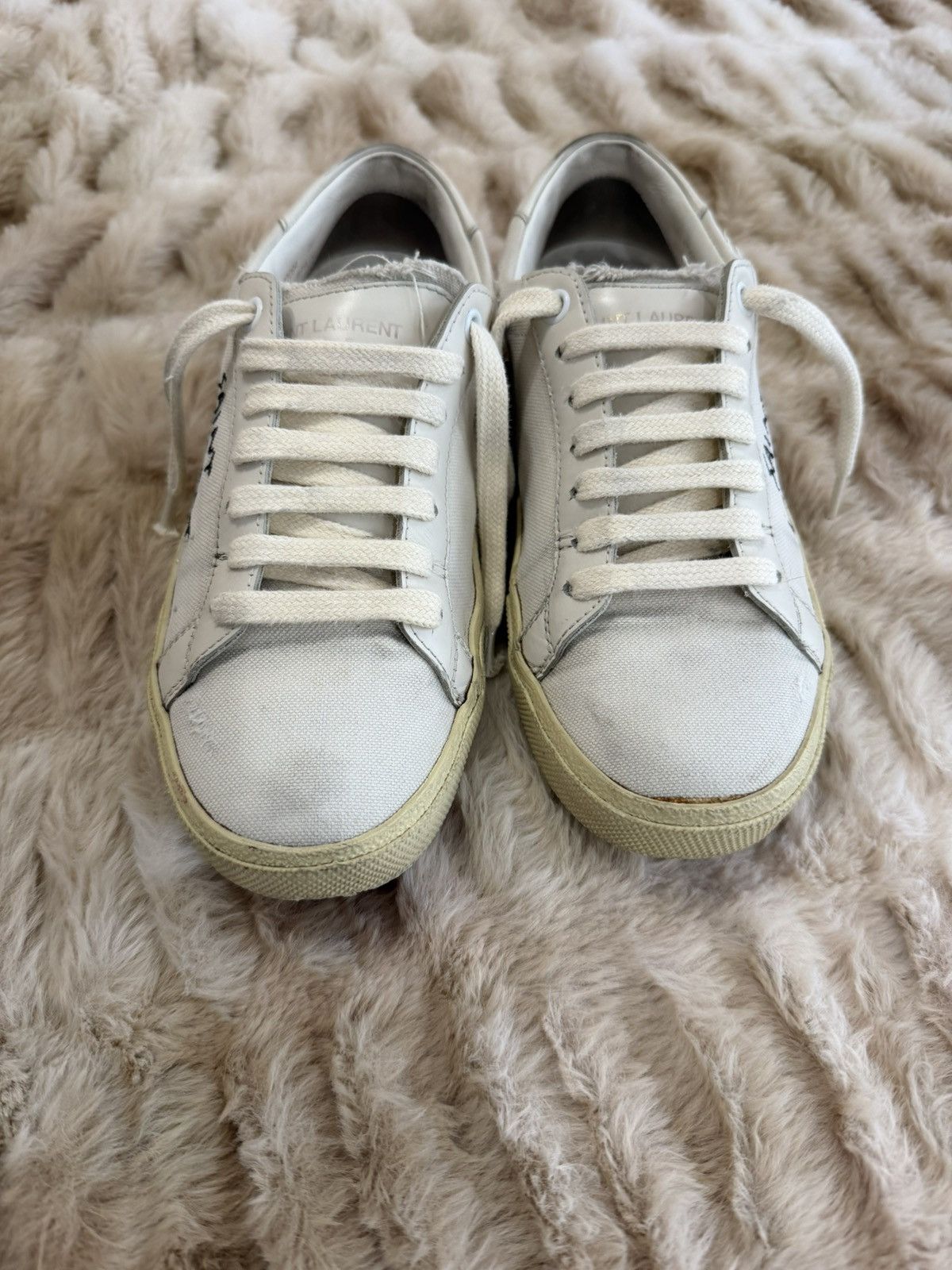 Saint Laurent Paris Saint Laurent Paris Distressed White Low-Top Sneakers Size US 6 / IT 36 - 2 Thumbnail