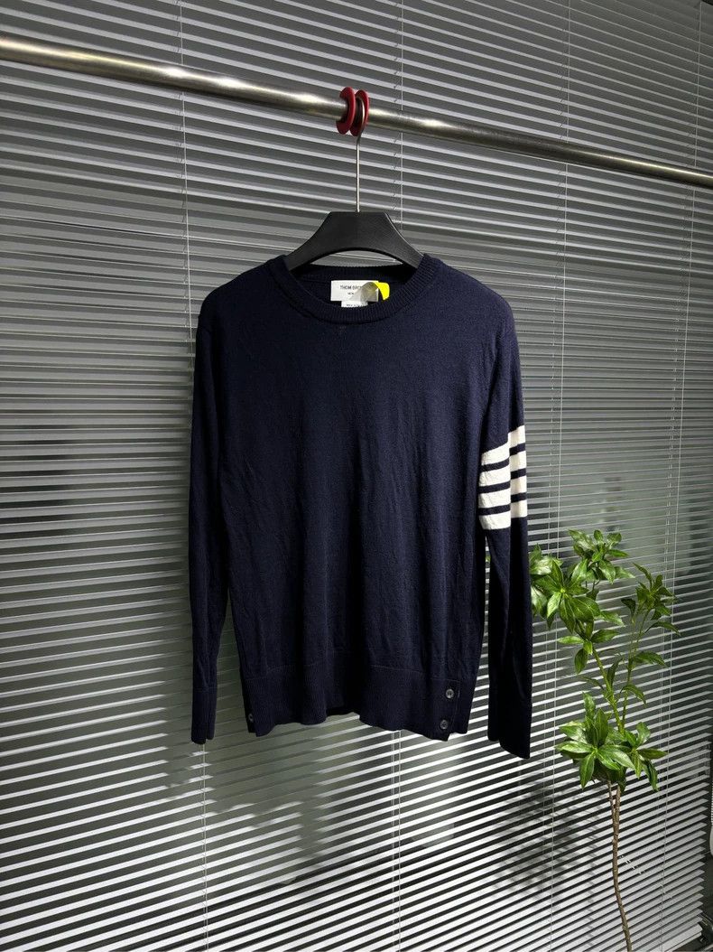 Thom Browne Navy Striped Knit Sweater-dmc