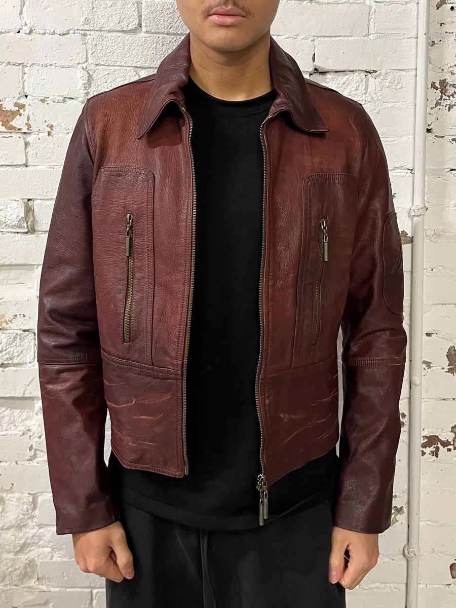 Just Cavalli 2000s Cavalli Fight Club Burgundy Faded Leather Jacket Size US M / EU 48-50 / 2 - 2 Thumbnail