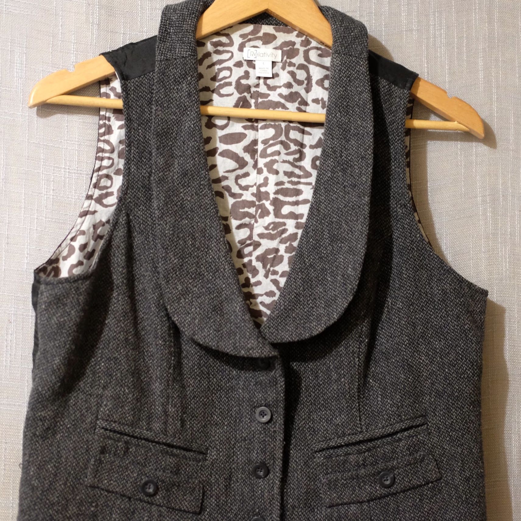 Vintage Relativity Vest Wool Blend Heather Black/Grey Lined Womens M Vest Size L / US 10 / IT 46 - 2 Thumbnail