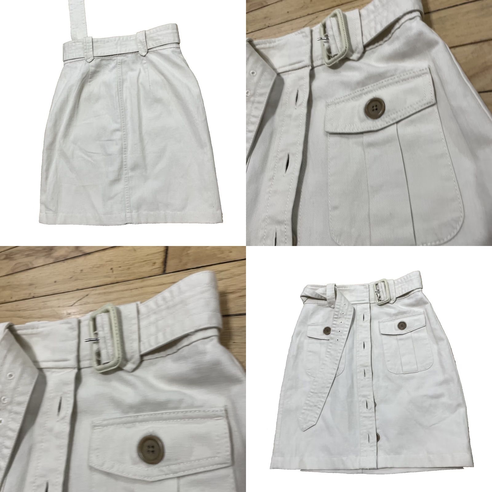Vintage VINTAGE Military Button Front Twill Mini Skirt Women Petite 0 Belted Retro Cream 26x17 Size 25" / US 0 / IT 36 - 9 Thumbnail