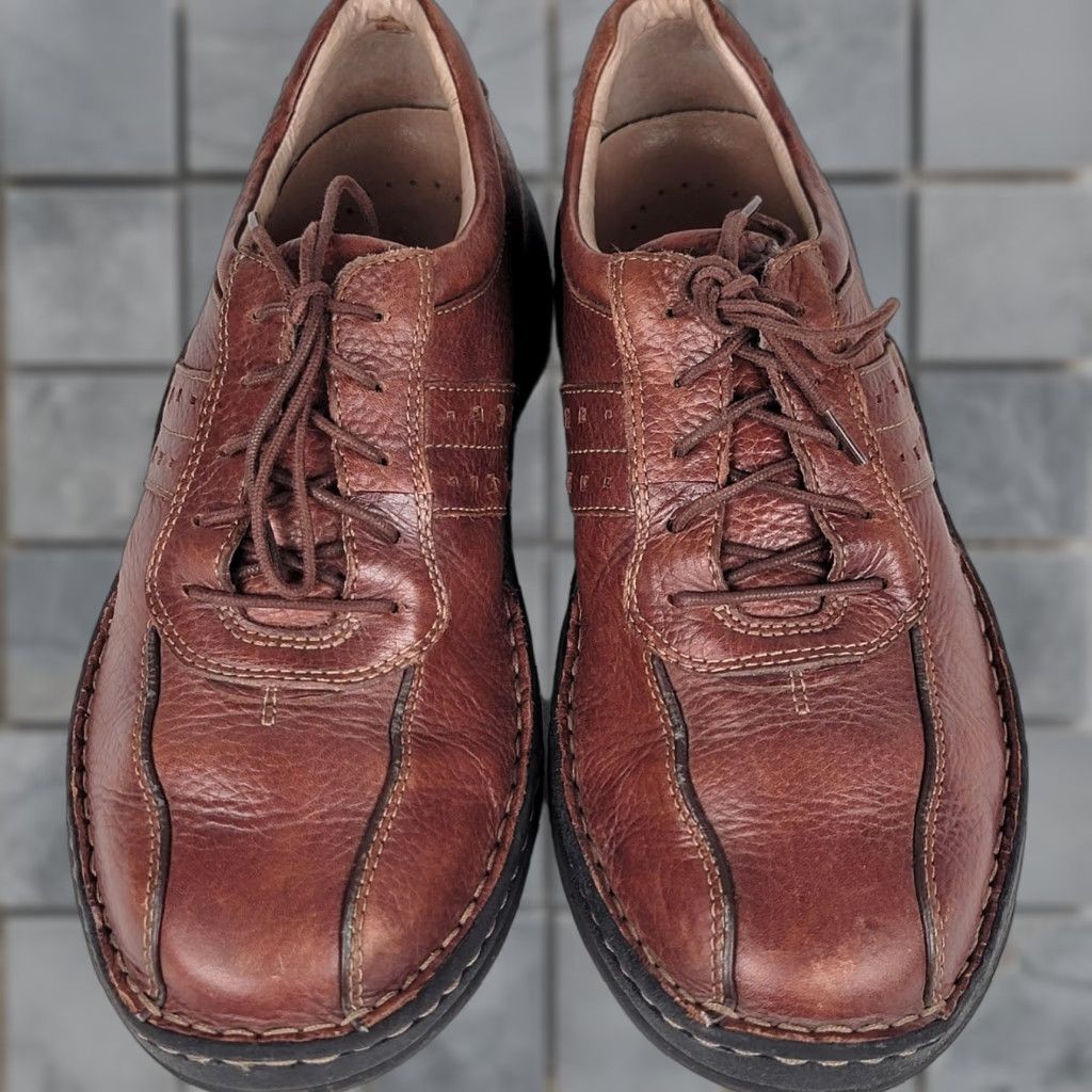Clarks Clarks Leather Lace-Up Comfort Casual Walking Sneakers for Men 8 M Brown Oxford Shoes Mens Size US 8 / EU 41 - 1 Thumbnail