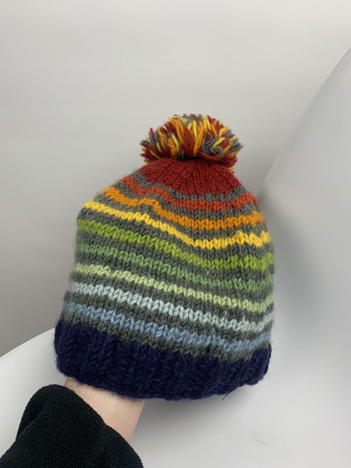 Designer × Handmade Vintage Pachamama Handmade 3D Striped Wool Knit Hat One Size Size ONE SIZE - 3 Thumbnail