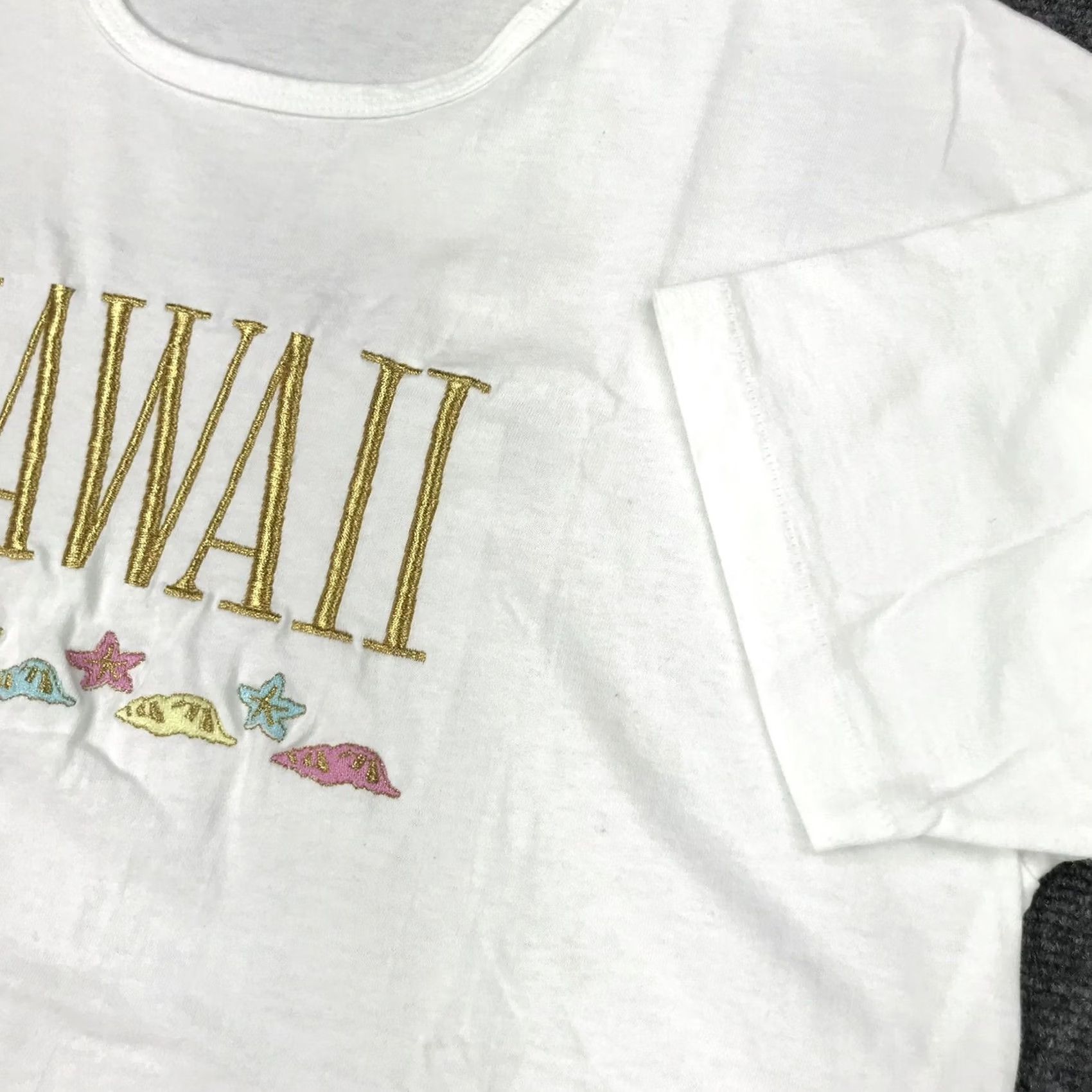 Anvil VINTAGE Hawaii White T Shirt Womens XL Embroidered Made USA 90s Single Stitch Anvil Shirt Short Sleeve Cotton Mens Womens Boys Girls Size XL / US 12-14 / IT 48-50 - 4 Thumbnail