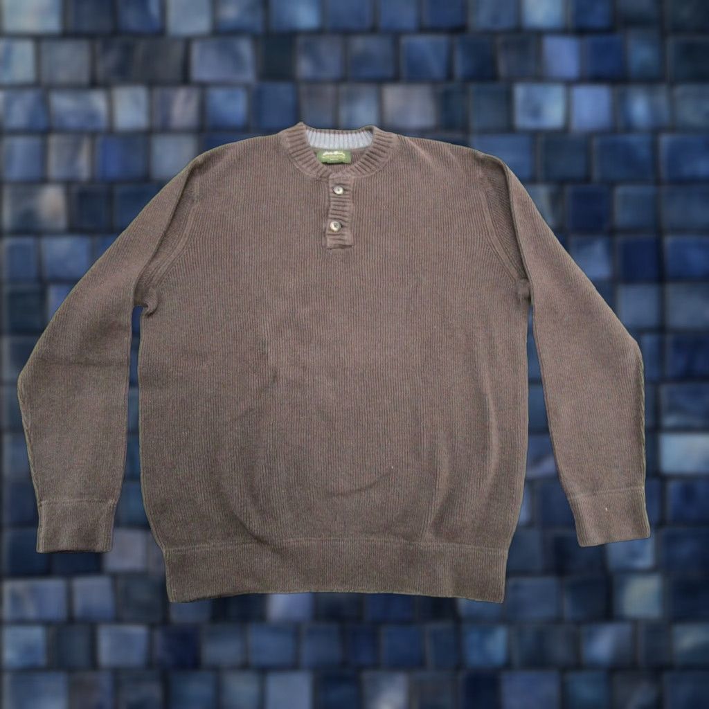 Eddie Bauer VINTAGE Eddie Bauer Mens Sweater 100% Cotton Brown Hip Long Henley Ribbed Knit XL Tall Size Size US XL / EU 56 / 4 - 1 Thumbnail