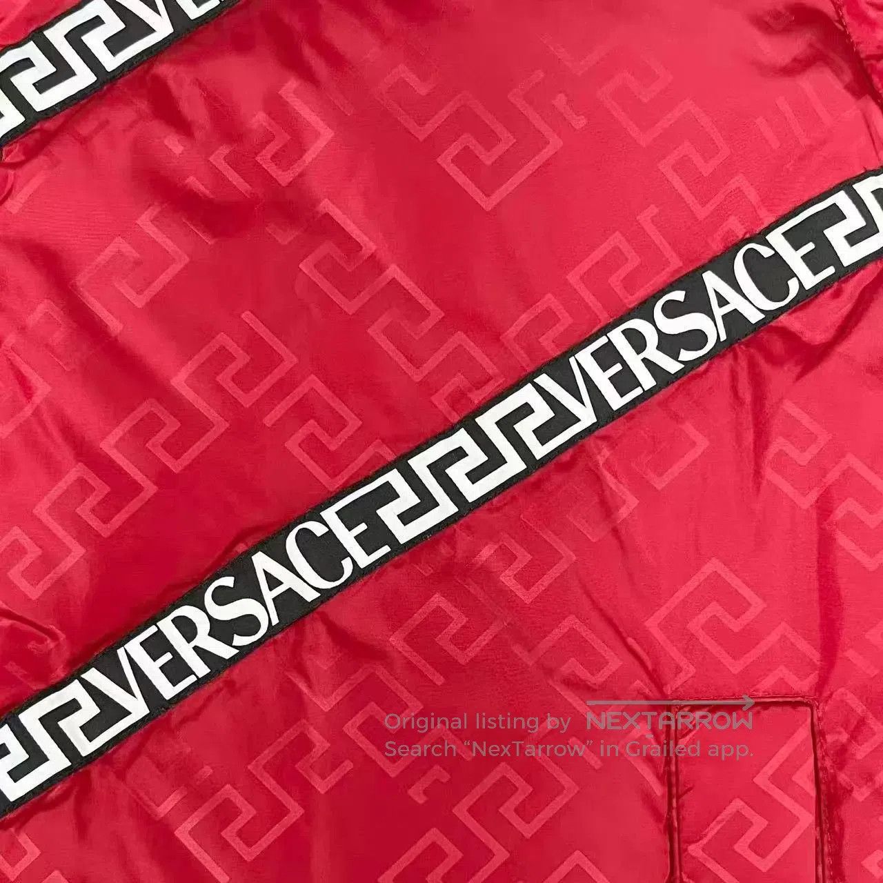 Versace Red Padded Jacket with Diagonal Stripes Size M. Size US M / EU 48-50 / 2 - 5 Thumbnail