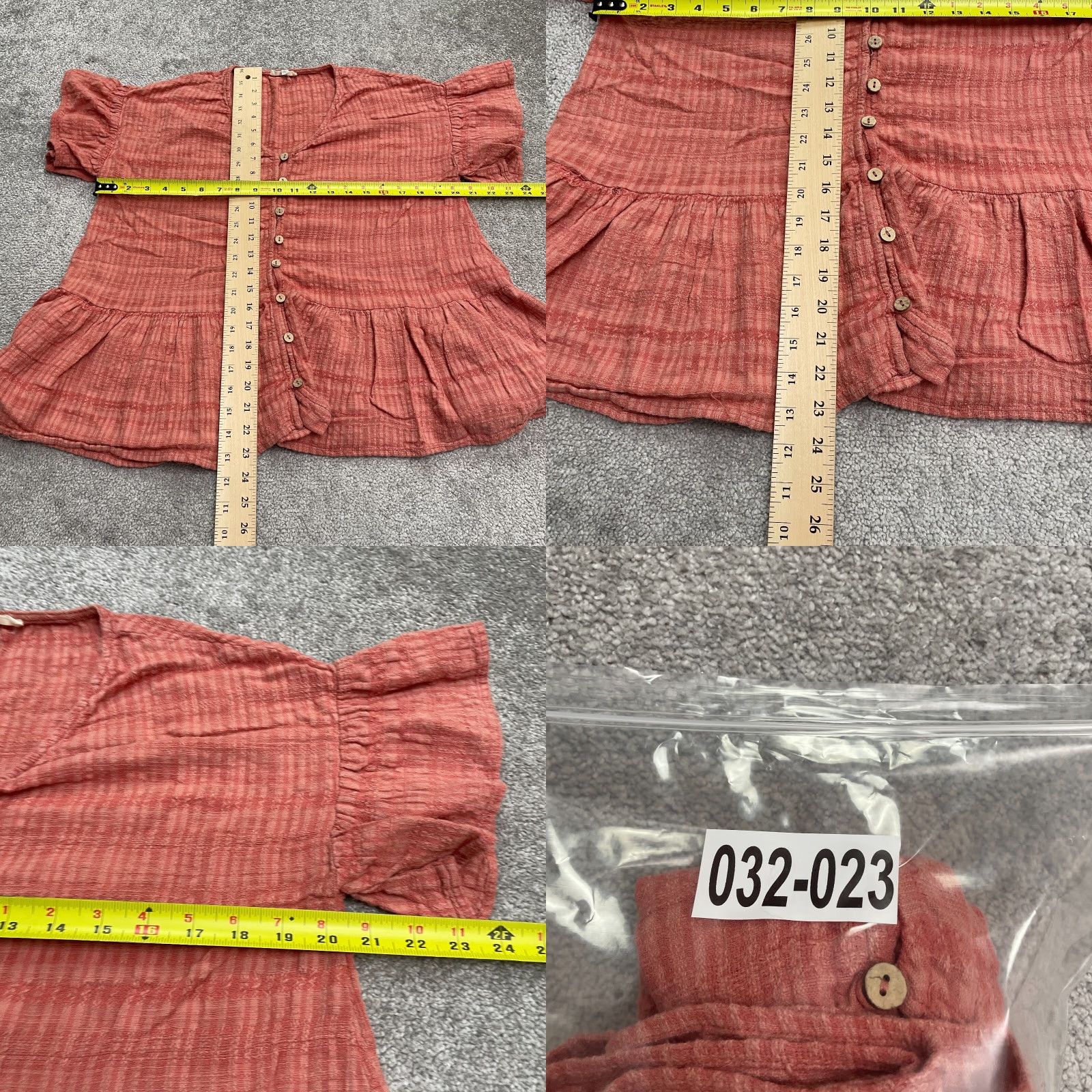Vintage Easel Blouse Shirt Womens Small Orange Plaid Short Sleeve V-Neck Button Down Peplum Ruffle Casual Summer | Cotton Blend Size S / US 4 / IT 40 - 8 Thumbnail