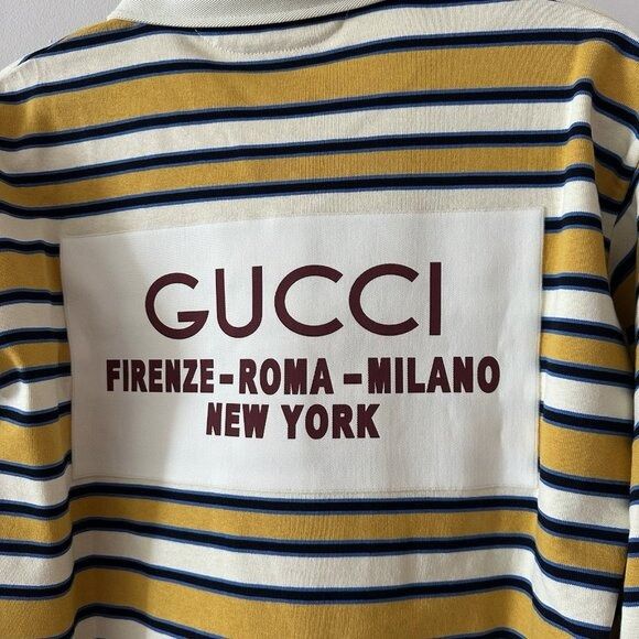Gucci NWT GUCCI Polo Shirt Stripe Rugby Sz L Cotton Yellow Border Size US L / EU 52-54 / 3 - 7 Thumbnail
