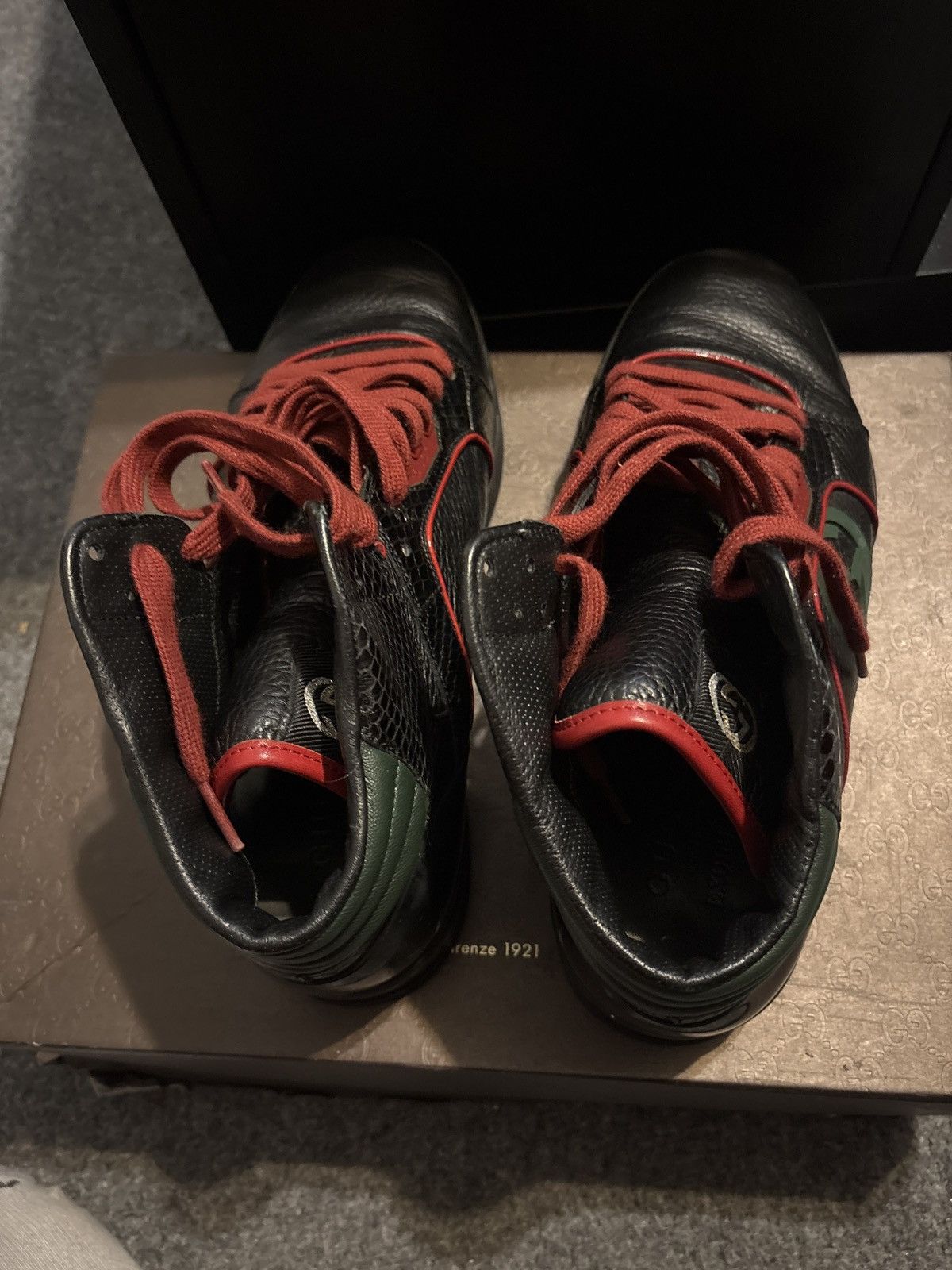 Gucci Gucci Black Leather & Snakeskin High Top Sneakers Size US 10.5 / EU 43-44 - 5 Thumbnail