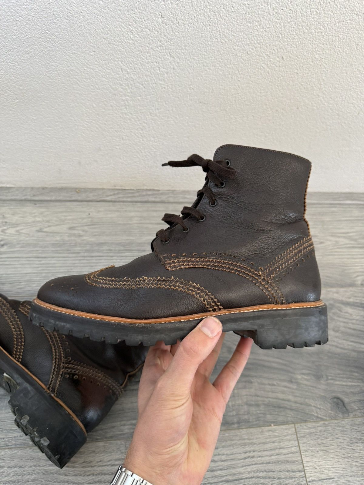 Givenchy Brown Brogue Combat Boots with Lug Sole Size US 7 / EU 40 - 14 Thumbnail