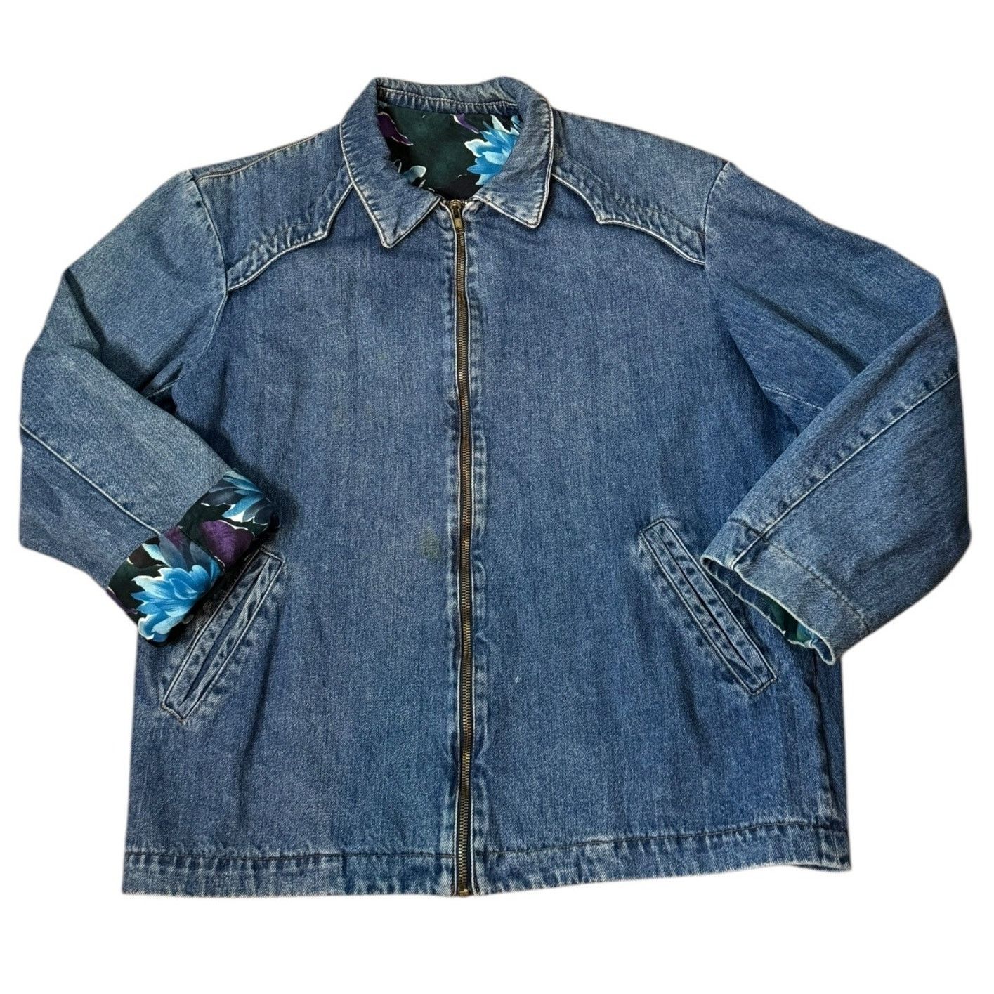 Vintage Vtg Denim Blue Jacket Blue Purple floral lining zip closing Size M / US 6-8 / IT 42-44 - 1 Thumbnail