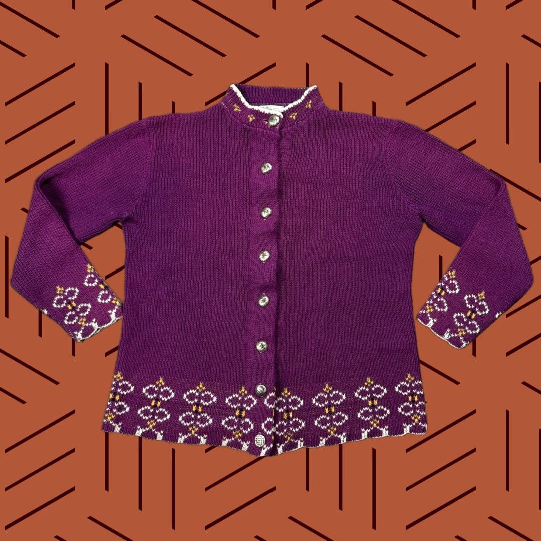Vintage VINTAGE Marisa Christina Womens Cardigan Sweater Floral Knit Button Size S Purple 70s Size S / US 4 / IT 40 - 1 Thumbnail