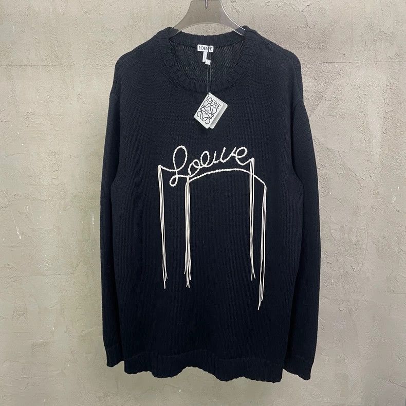 LOEWE Black tassel logo round neck knit sweater