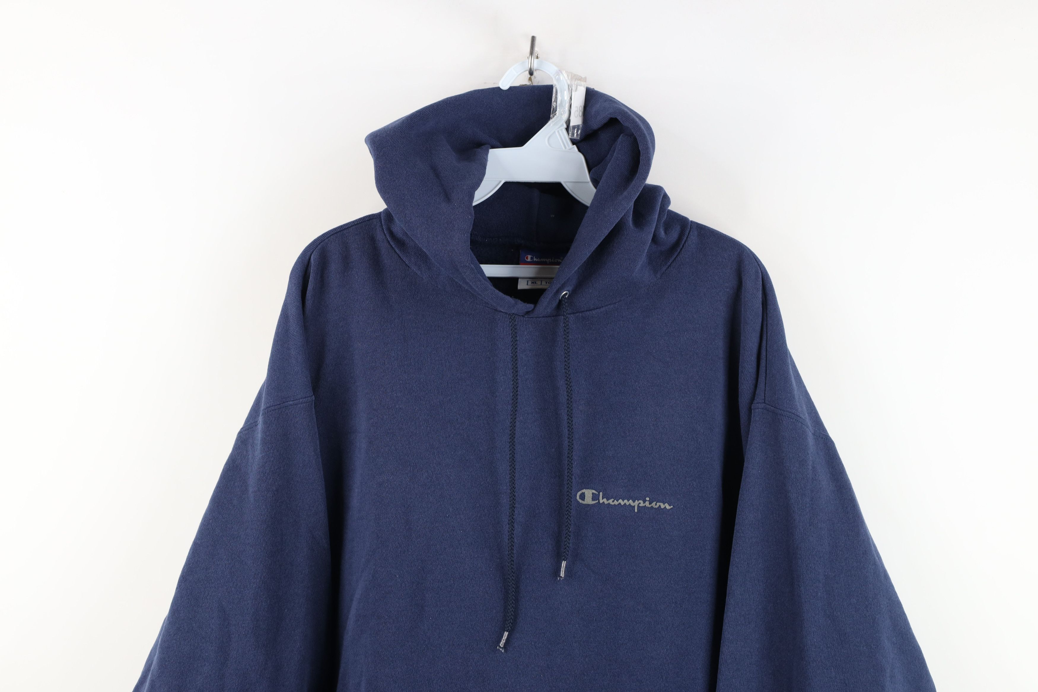 Champion Vintage 90s Champion Spell Out Hoodie Sweatshirt Navy Blue Size US XL / EU 56 / 4 - 2 Thumbnail
