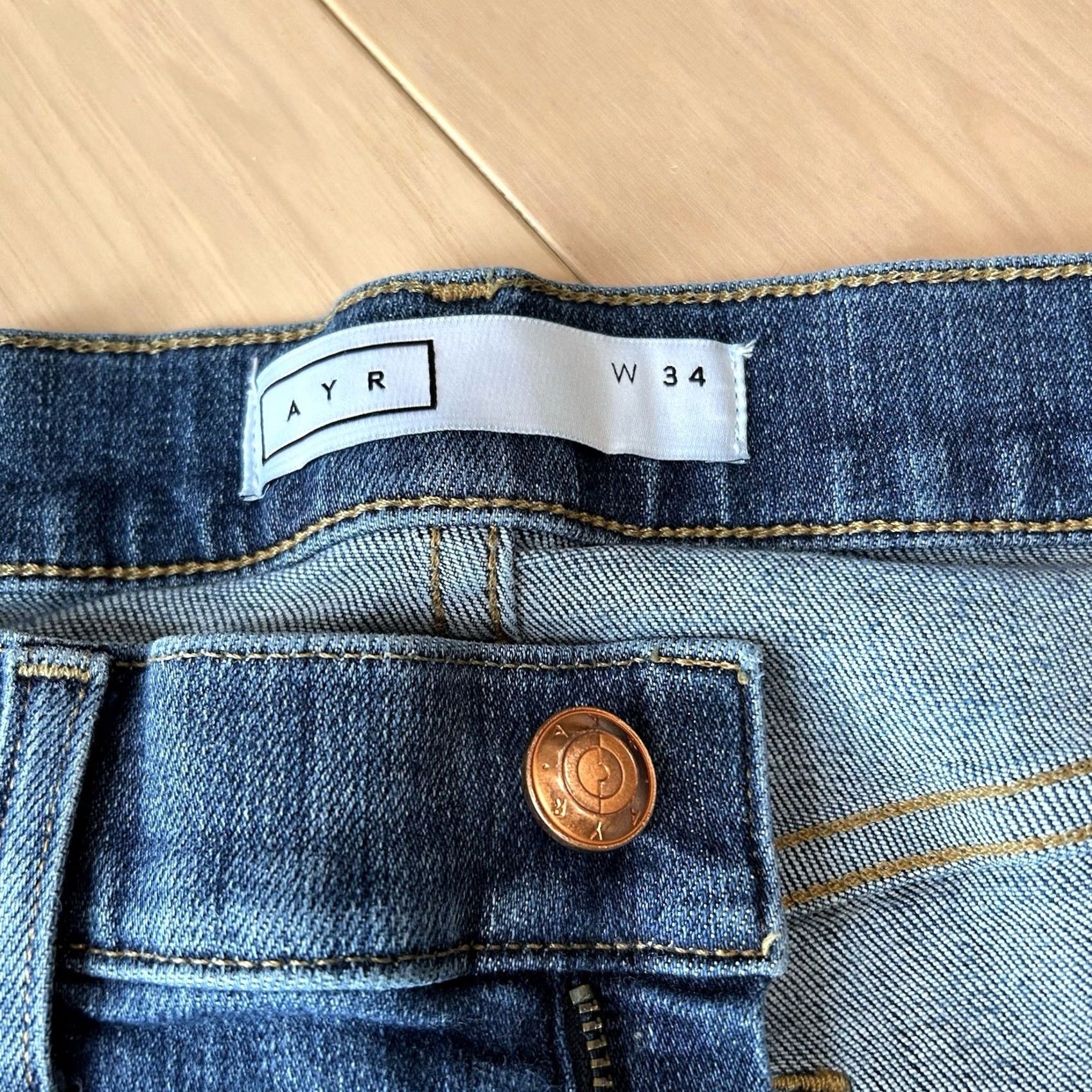 AYR VINTAGE AYR The Pop Straight Jeans Blue Women’s 34x27 Denim Straight 5-Pocket High Rise Zip Button Logo Zipper Stretch Size 24" / US 00 / IT 34 - 5 Thumbnail