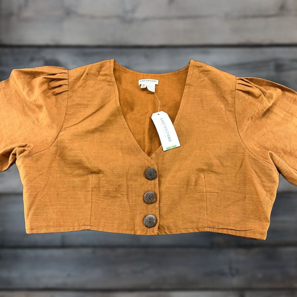 Bell VINTAGE Earthbound Jacket Womens XL Brown Cardigan Bell Sleeves Cropped Crop Butterfly 80s Womens Jacket Size XL / US 12-14 / IT 48-50 - 1 Thumbnail