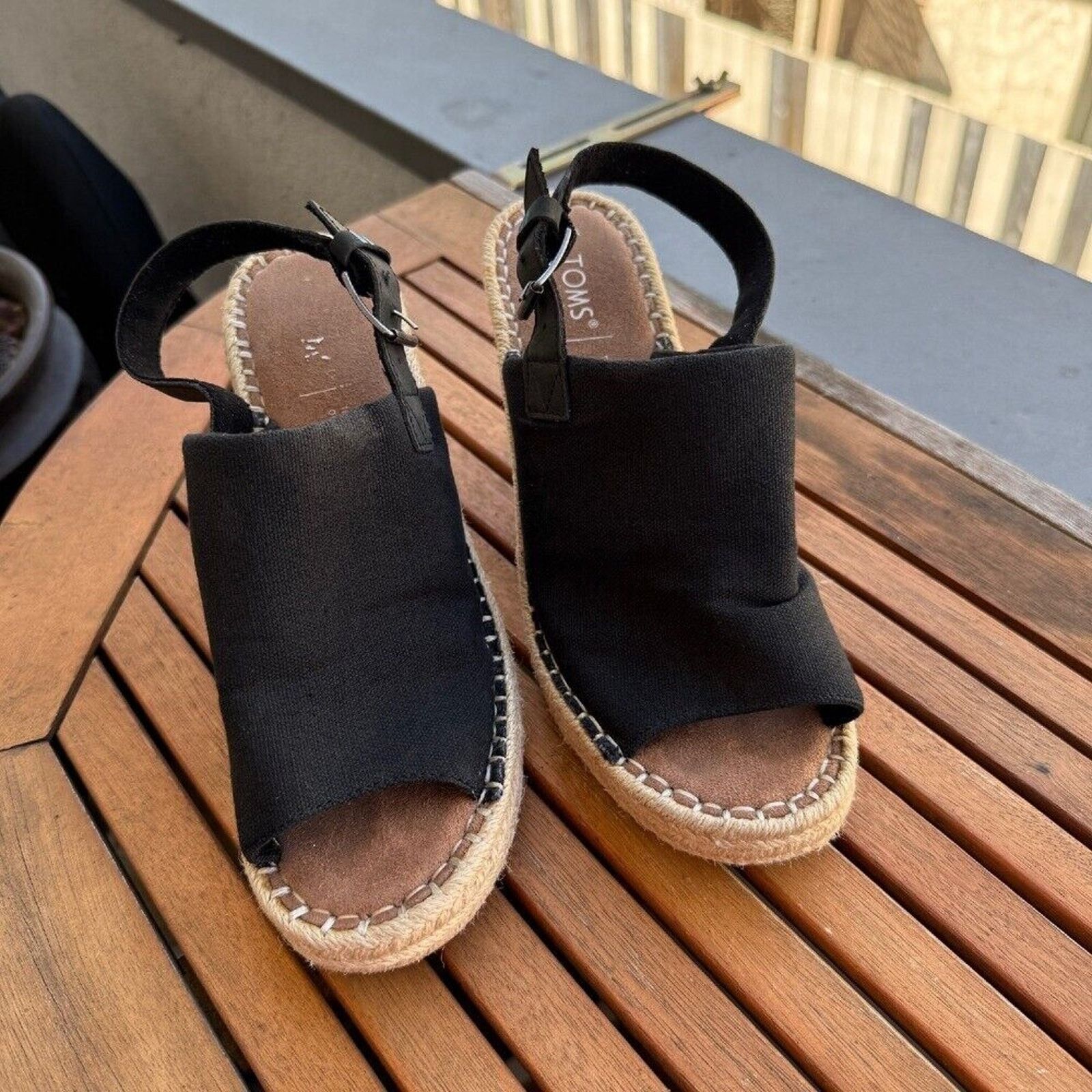 Toms TOMS Black Canvas Espadrille Wedge Sandals Size W7.5 Size US 7.5 / IT 37.5 - 7 Thumbnail