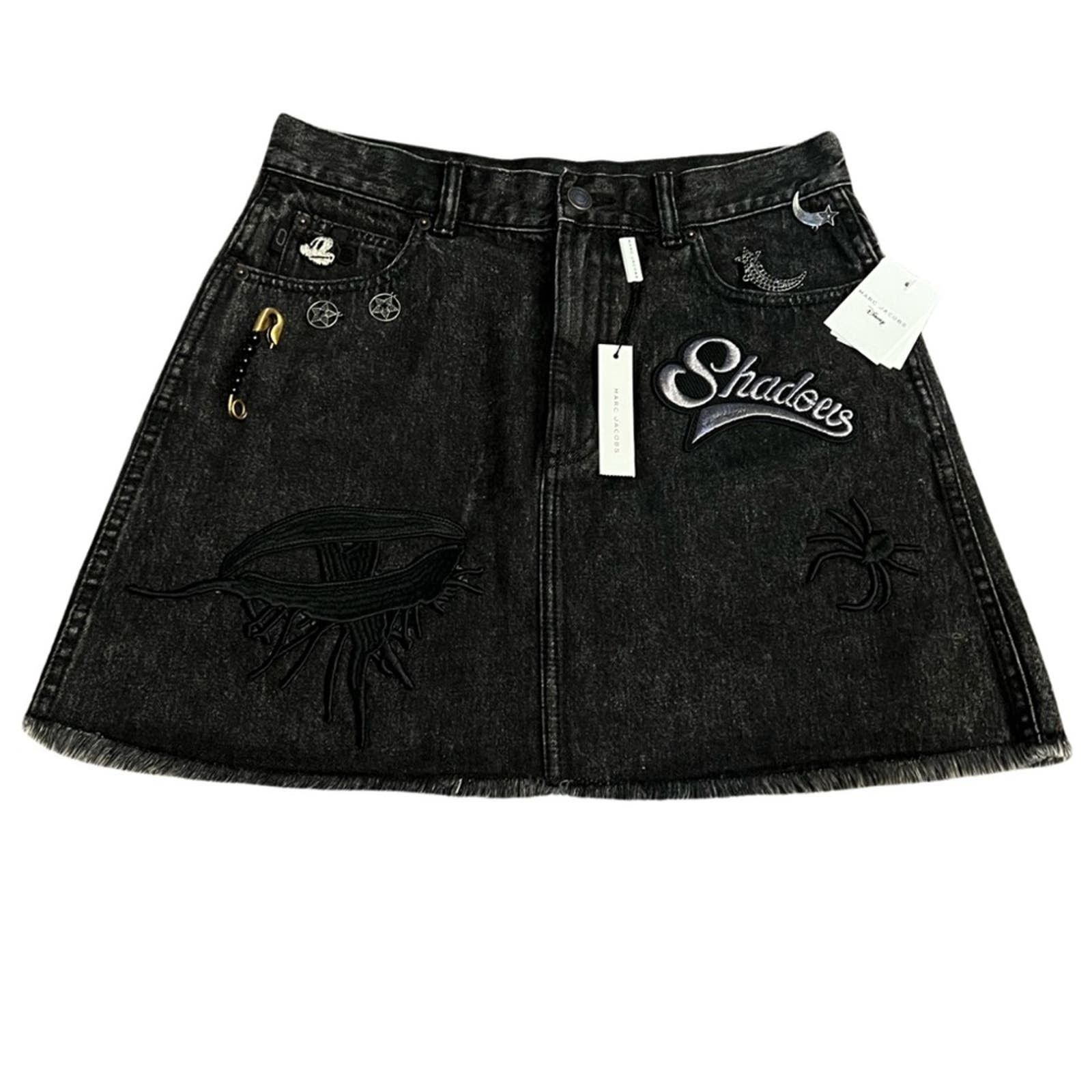 image of Marc Jacobs X Disney Embellished Denim Skirt Size 30 in Black, Women's