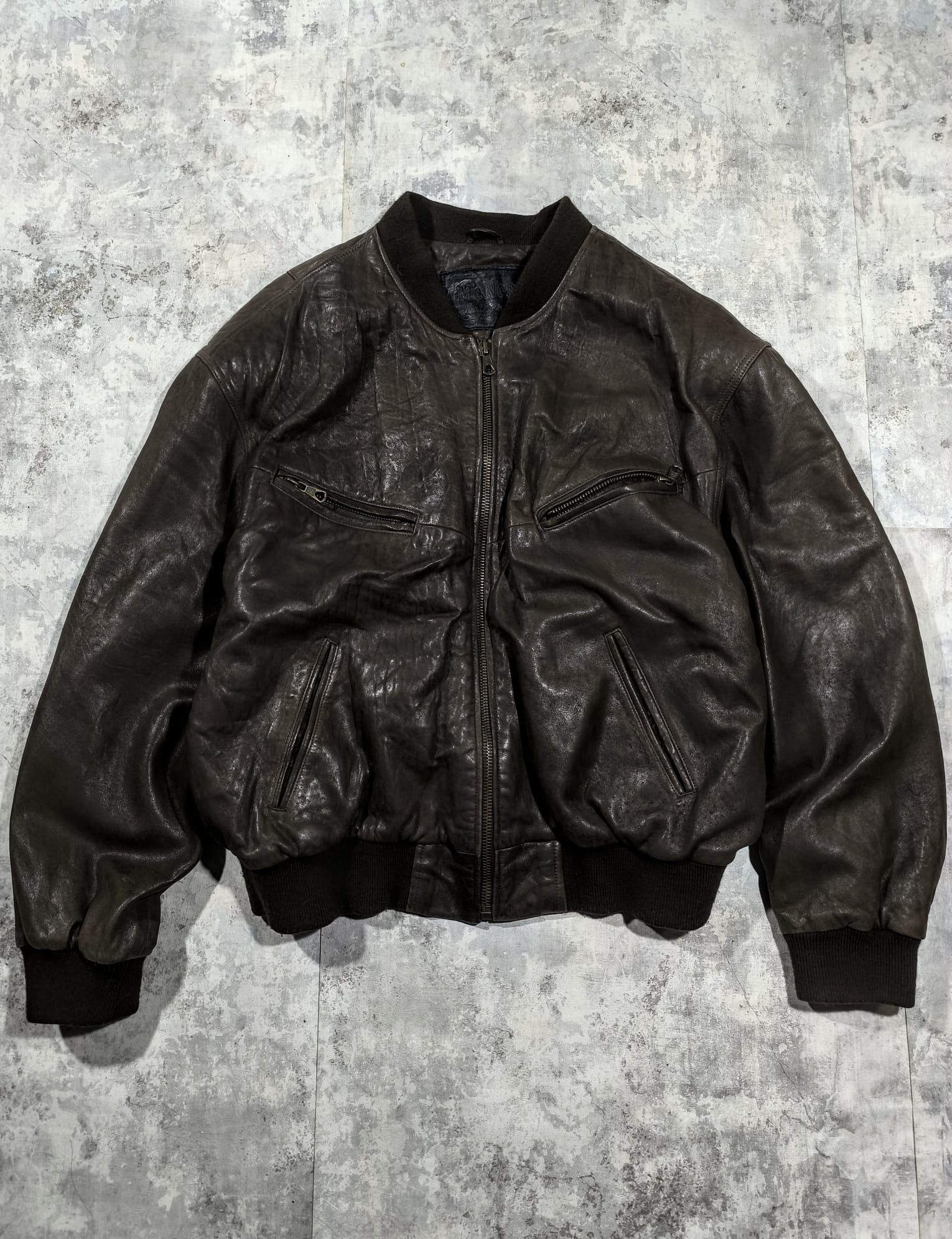 Leather vintage 90s 80s brown leather bomber jacket Size US XL / EU 56 / 4 - 1 Thumbnail