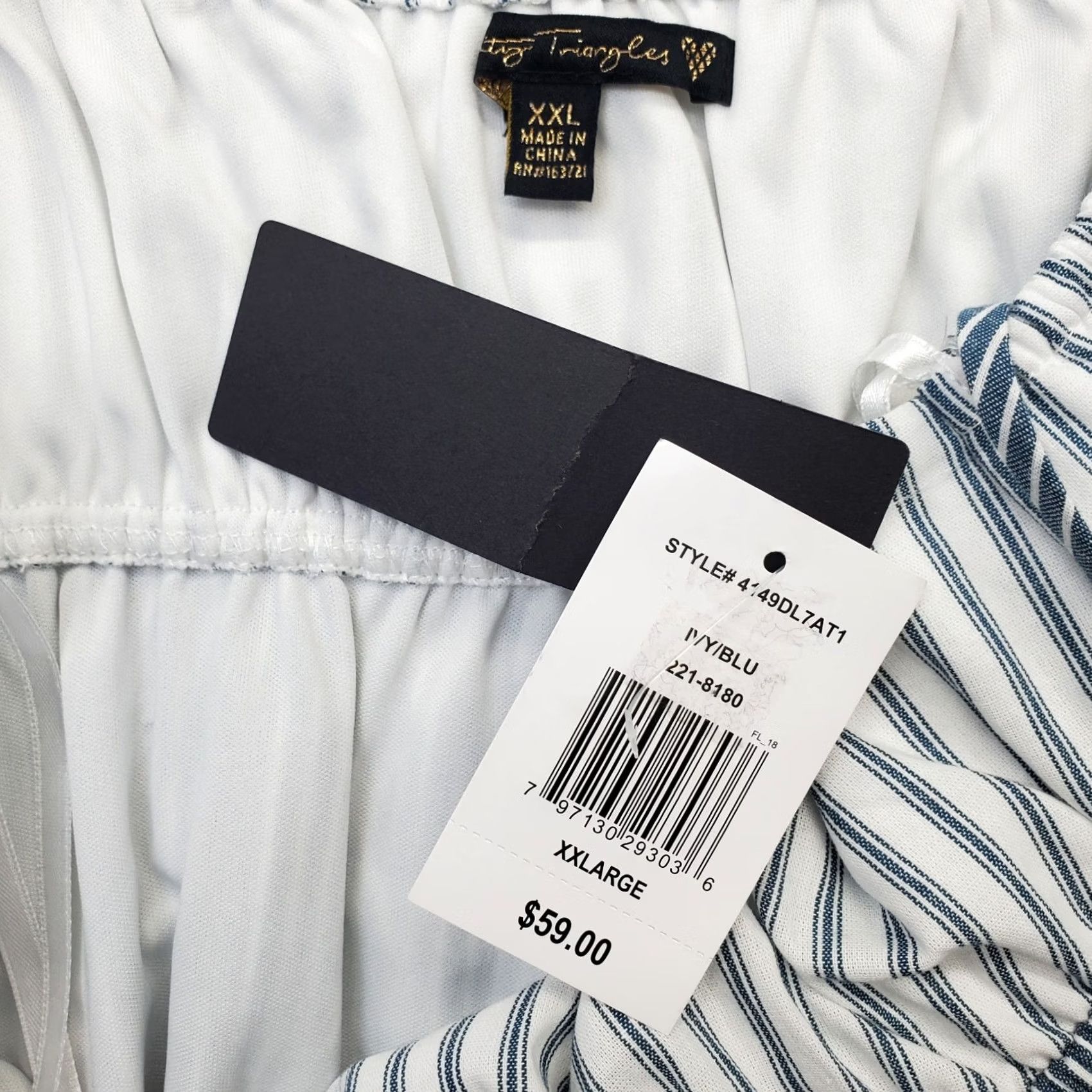 Vintage City Triangles Aruba Mini Dress Women's XXL Blue White Striped Drawstring Waist Dress Size XXL / US 16-18 / IT 52-54 - 3 Thumbnail