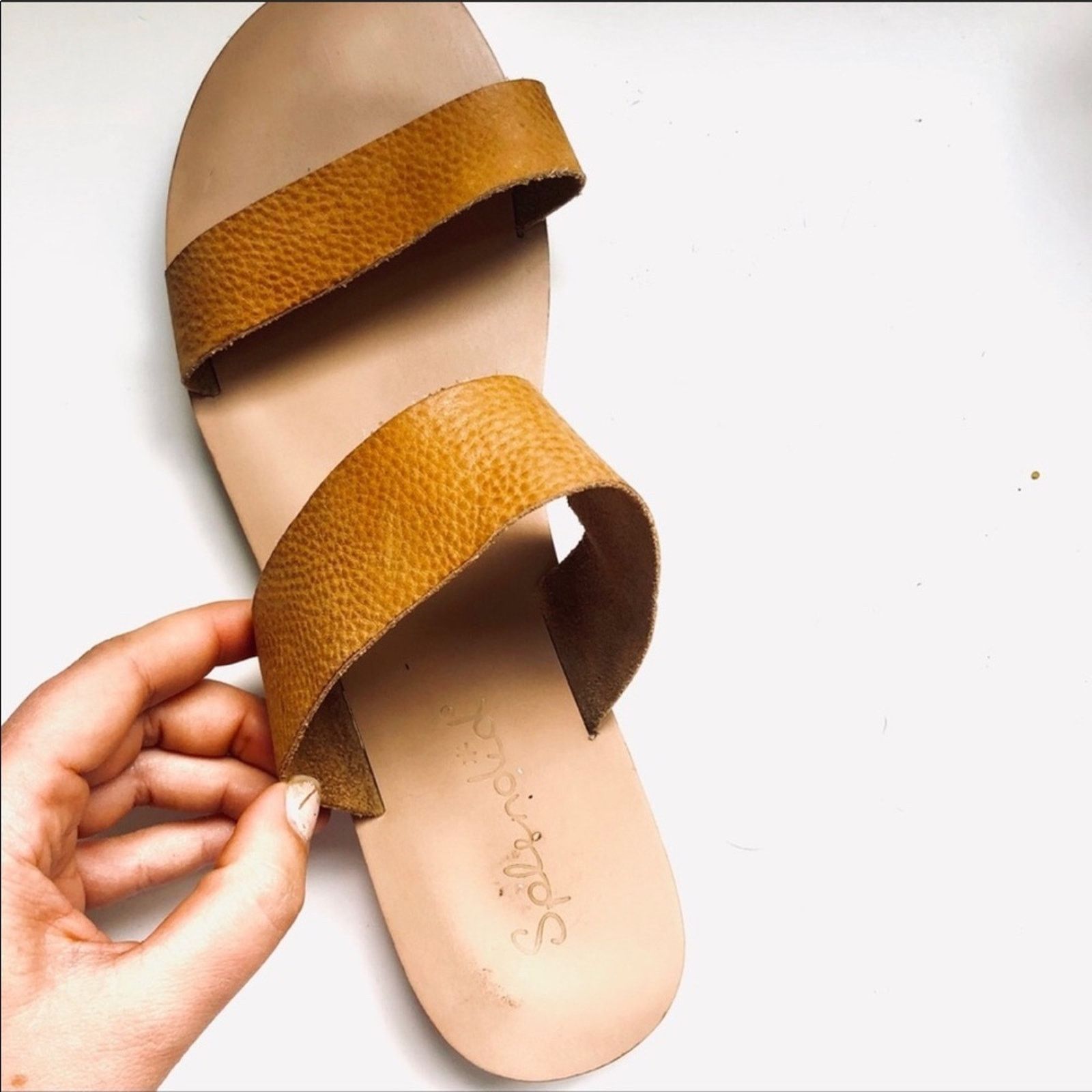 Anthropologie SPLENDID Anthro Brown Leather Slide Slip On Flat Sandal Size US 10 / IT 40 - 4 Thumbnail