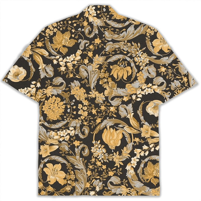 The Unbranded Brand Barocco Floral Black & Gold Shirt, Short-Sleeved Button Down Size US M / EU 48-50 / 2 - 4 Thumbnail