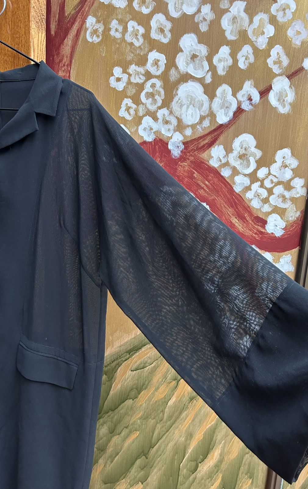 Dolce & Gabbana × Vintage 90’s Dolce & Gabbana Black Wool Robe Dress Sheer Coat Size S / US 4 / IT 40 - 5 Thumbnail