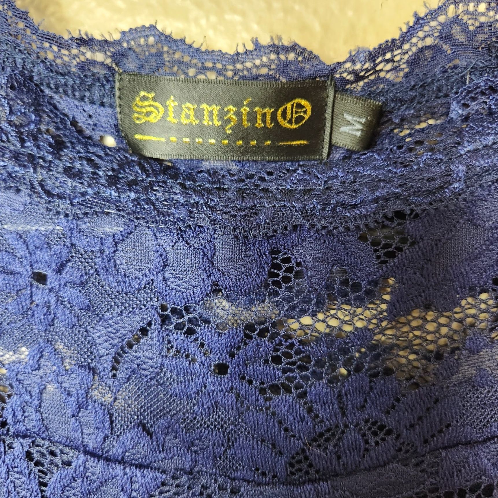 Vintage Stanzino Navy Lace Knee Length Sheath Dress |M| Women Sleeveless Boatneck Party Cocktail Wedding Guest Purple/Blue? Size M / US 6-8 / IT 42-44 - 2 Thumbnail