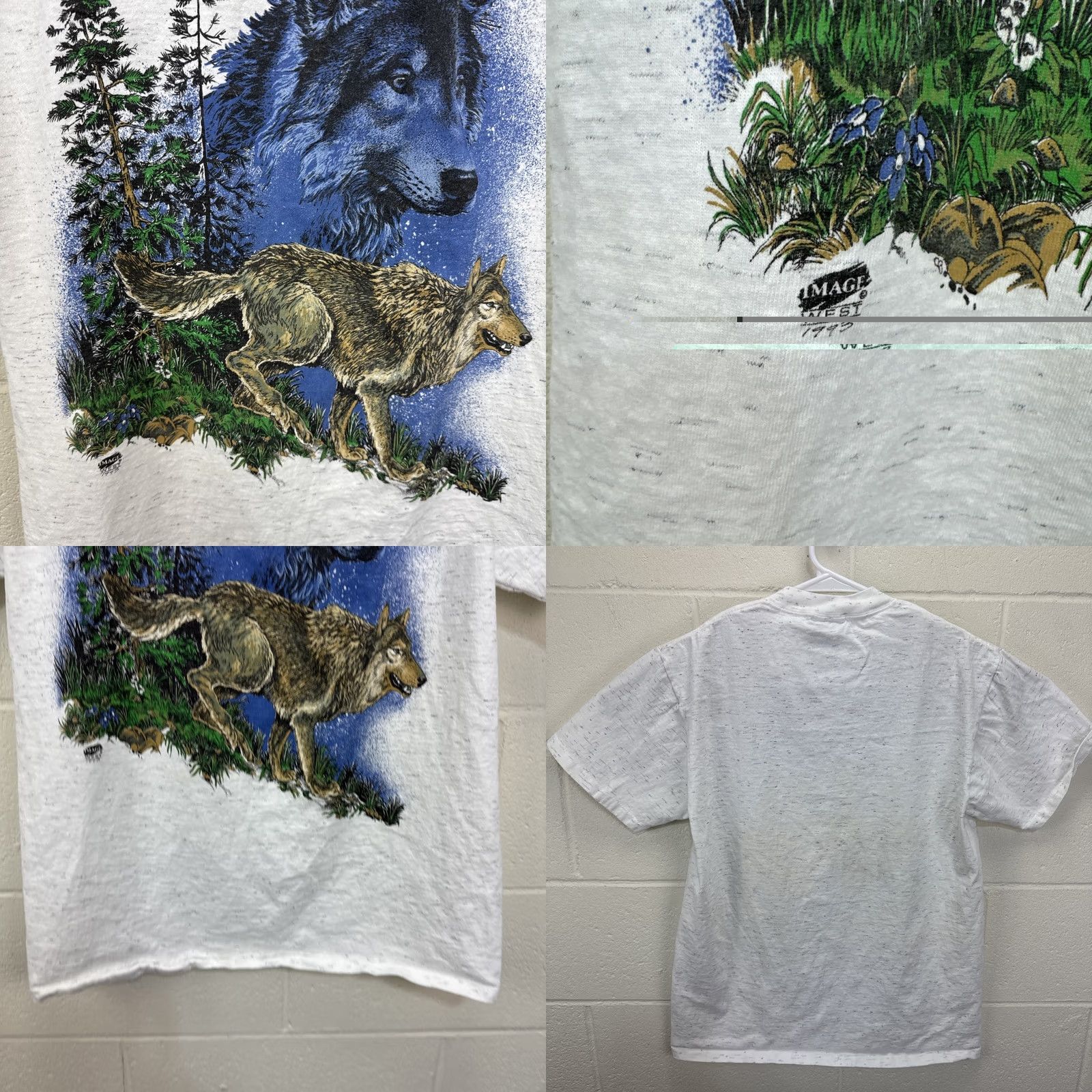 Vintage VINTAGE Image West Wolf Nature Forest T-Shirt Adult Medium Grey Graphic Print 90s Men Mens Shirt Size US M / EU 48-50 / 2 - 8 Thumbnail