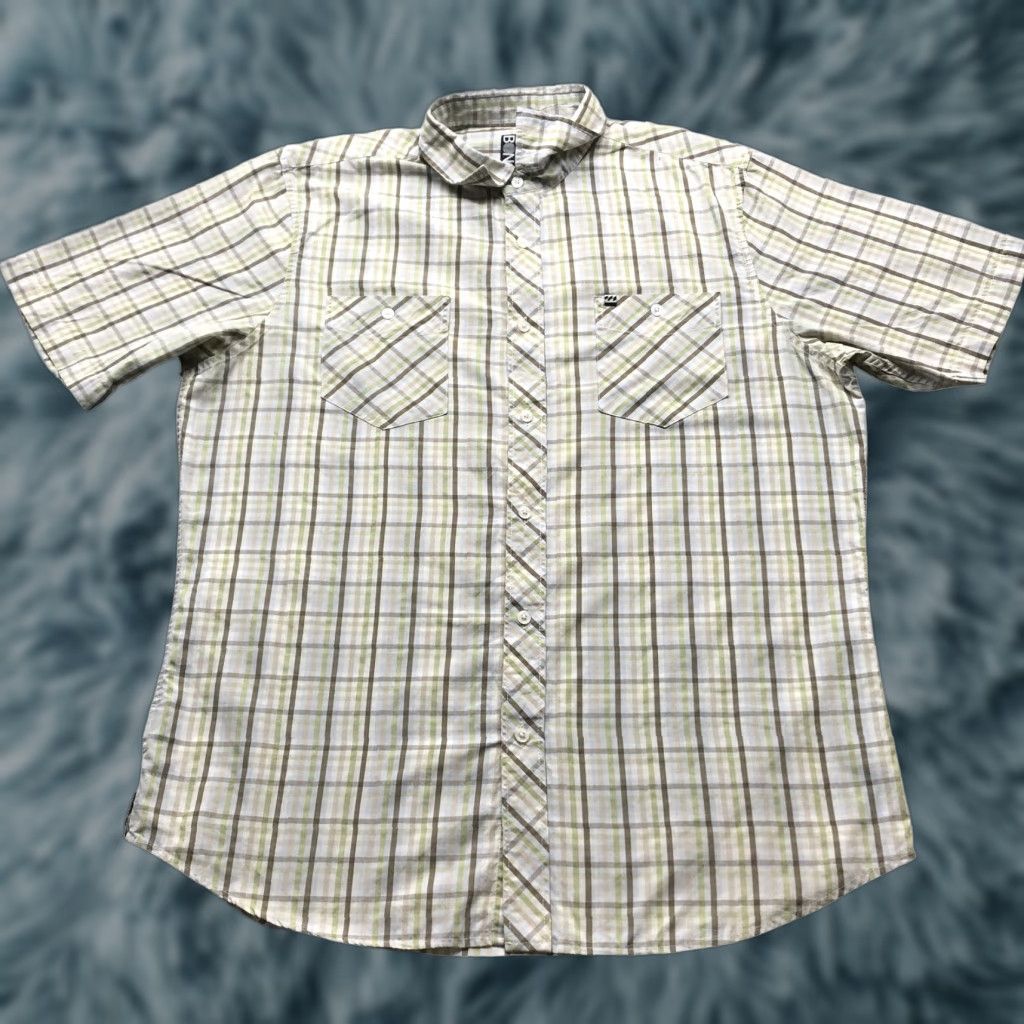 Billabong Billabong Short Sleeve Button-Up Shirt Mens XL Plaid Graph Check White Green Blue Size US XL / EU 56 / 4 - 1 Thumbnail