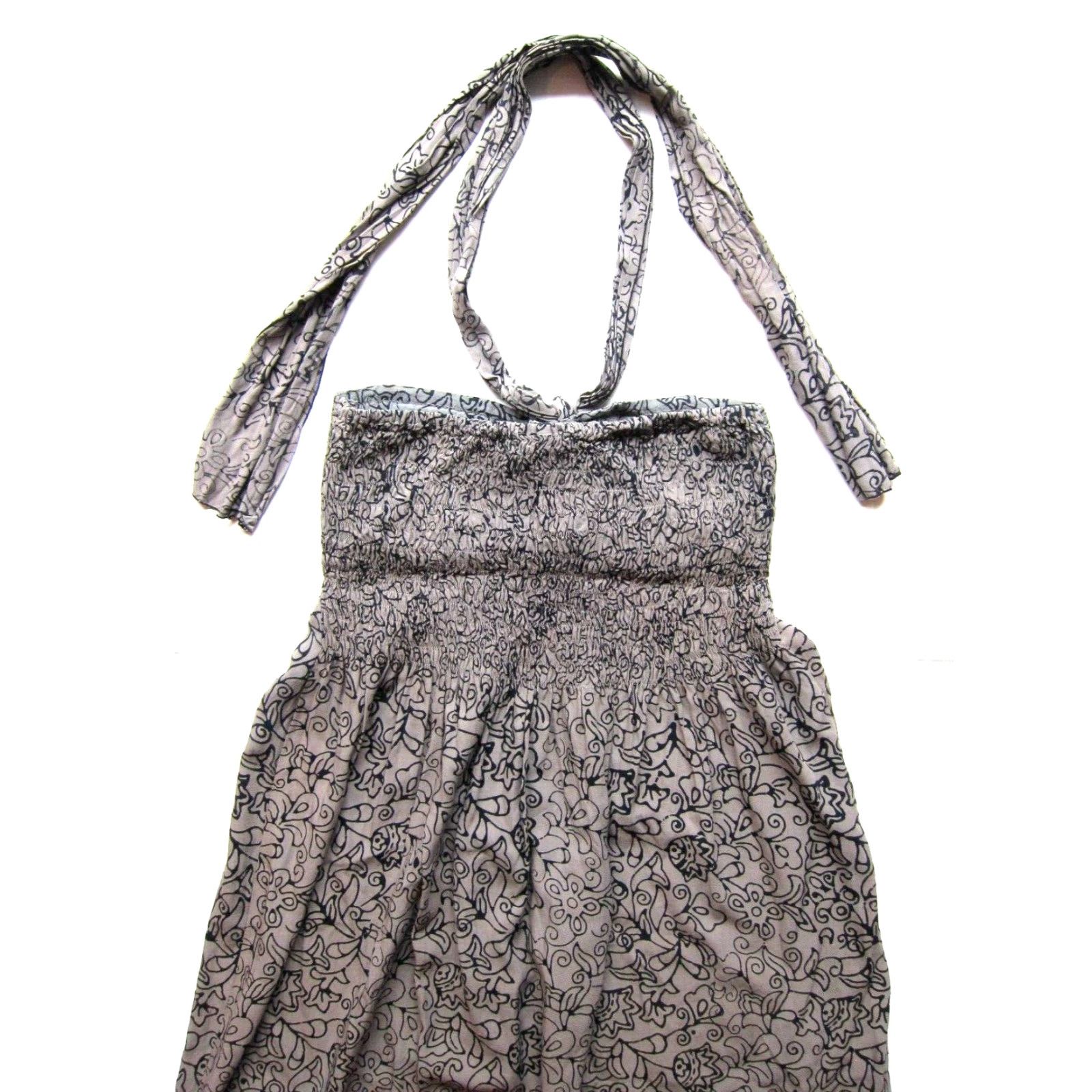 Vintage VINTAGE Young Fashions Rayon Grey Black Floral Long Maxi Halter Tank Sun Dress L Size L / US 10 / IT 46 - 5 Thumbnail