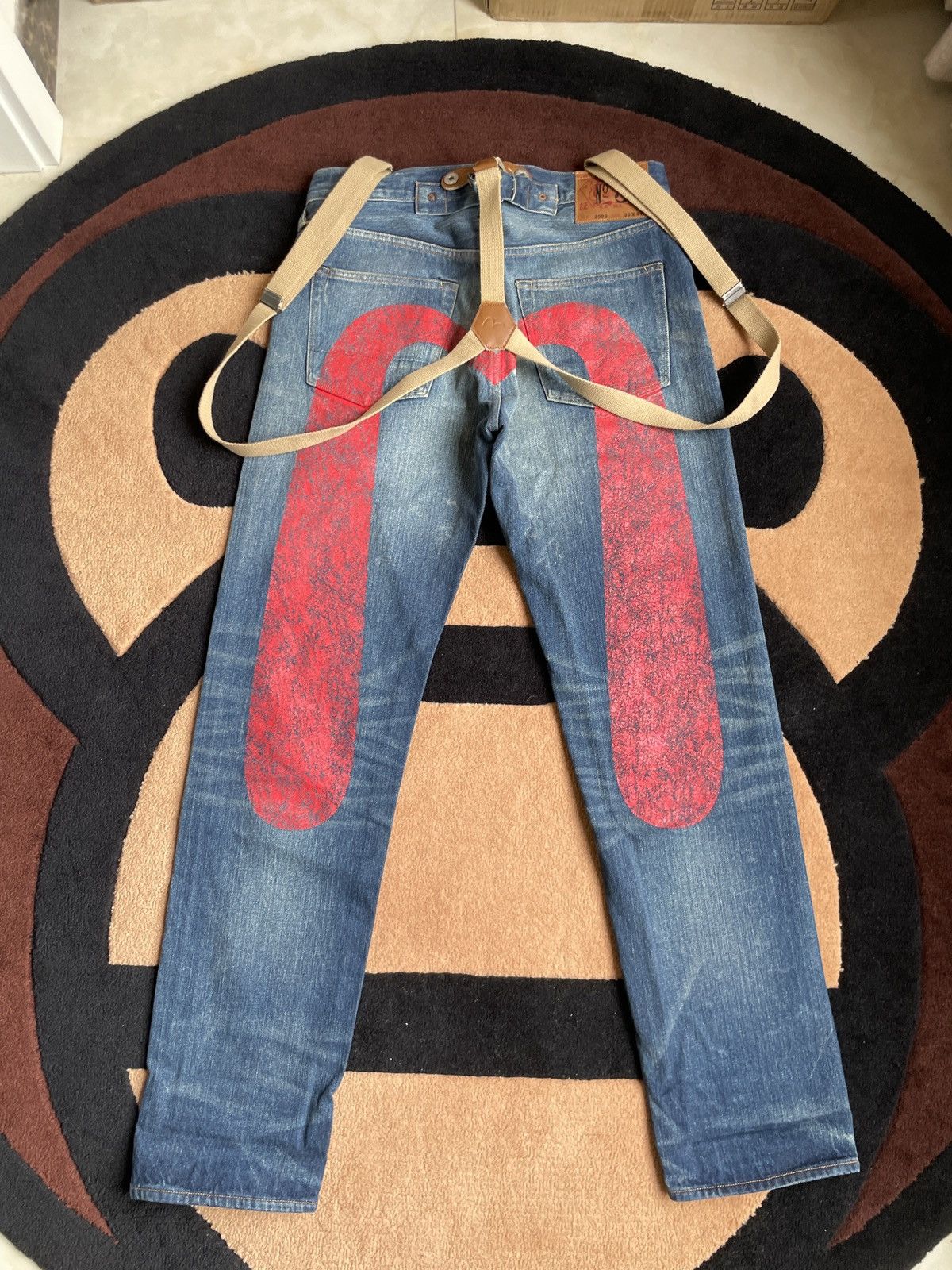Evisu × Vintage EVISU Red suspenders daicock jeans size:30x34 Size US 30 / EU 46 - 1 Thumbnail