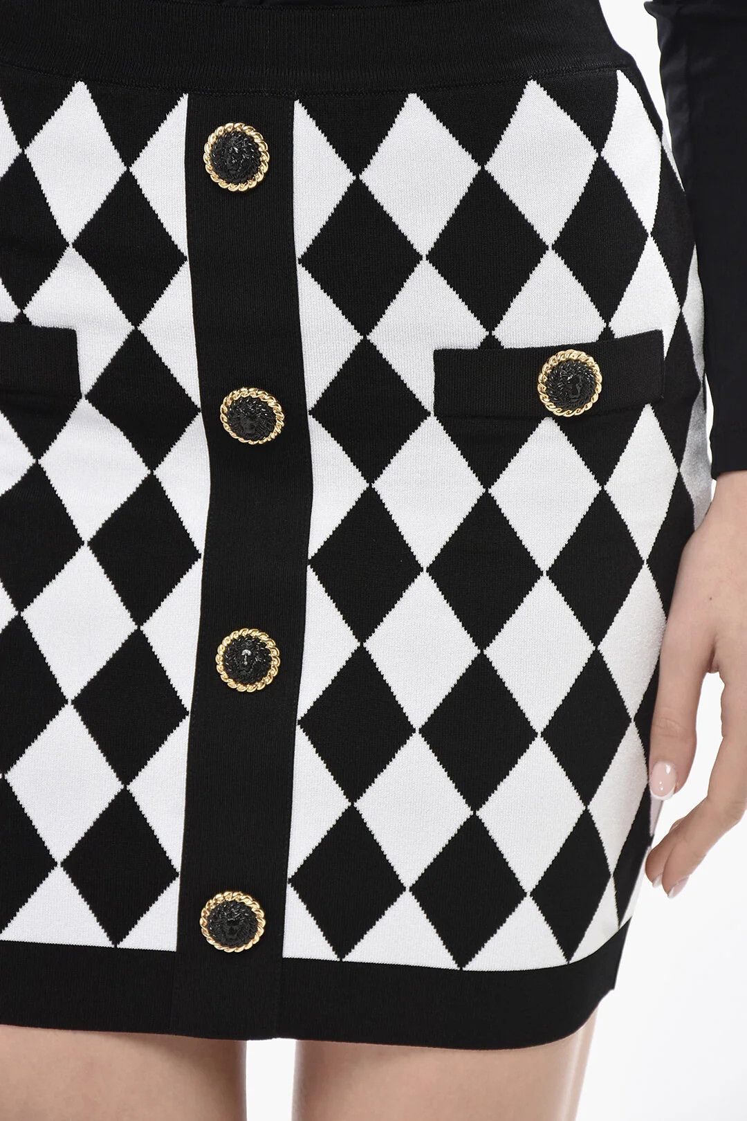 Balmain og1mm0326 Two-Tone Knit Mini Skirt in Black/White Size 40" / US 18 - 3 Thumbnail