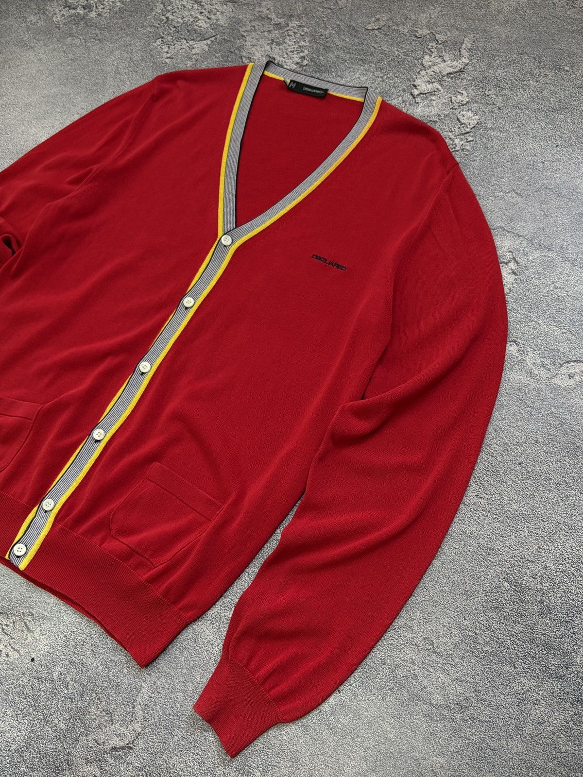 Dsquared2 DSQUARED2 Red V-Neck Cotton Knit Cardigan XL Made In Italy Size US XL / EU 56 / 4 - 9 Thumbnail