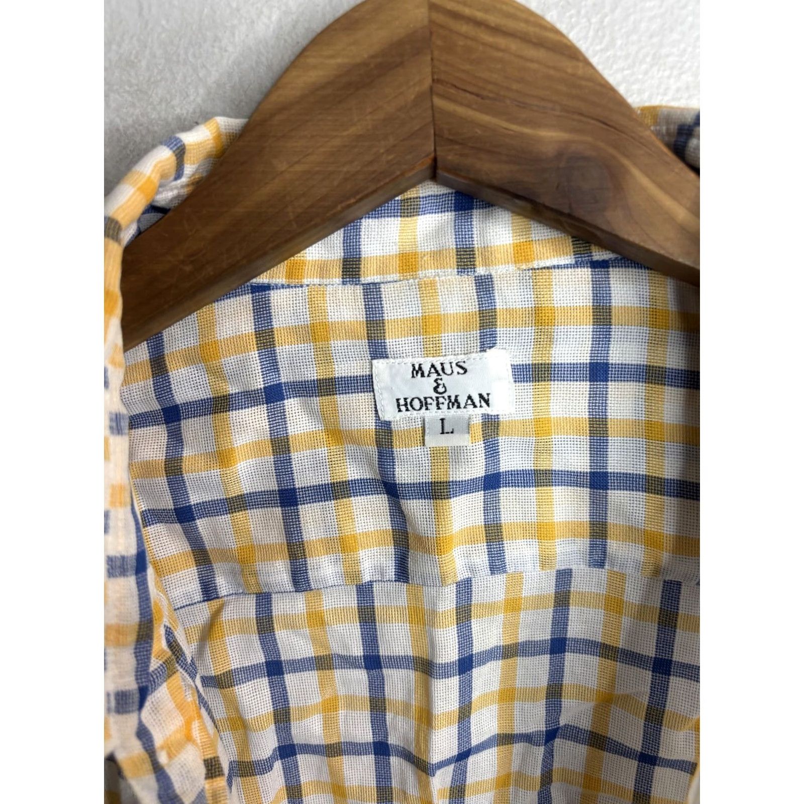Vintage Maus & Hoffman Shirt Mens L Yellow Blue Plaid Short Sleeve Button Up Casual Shirts Size US L / EU 52-54 / 3 - 3 Thumbnail