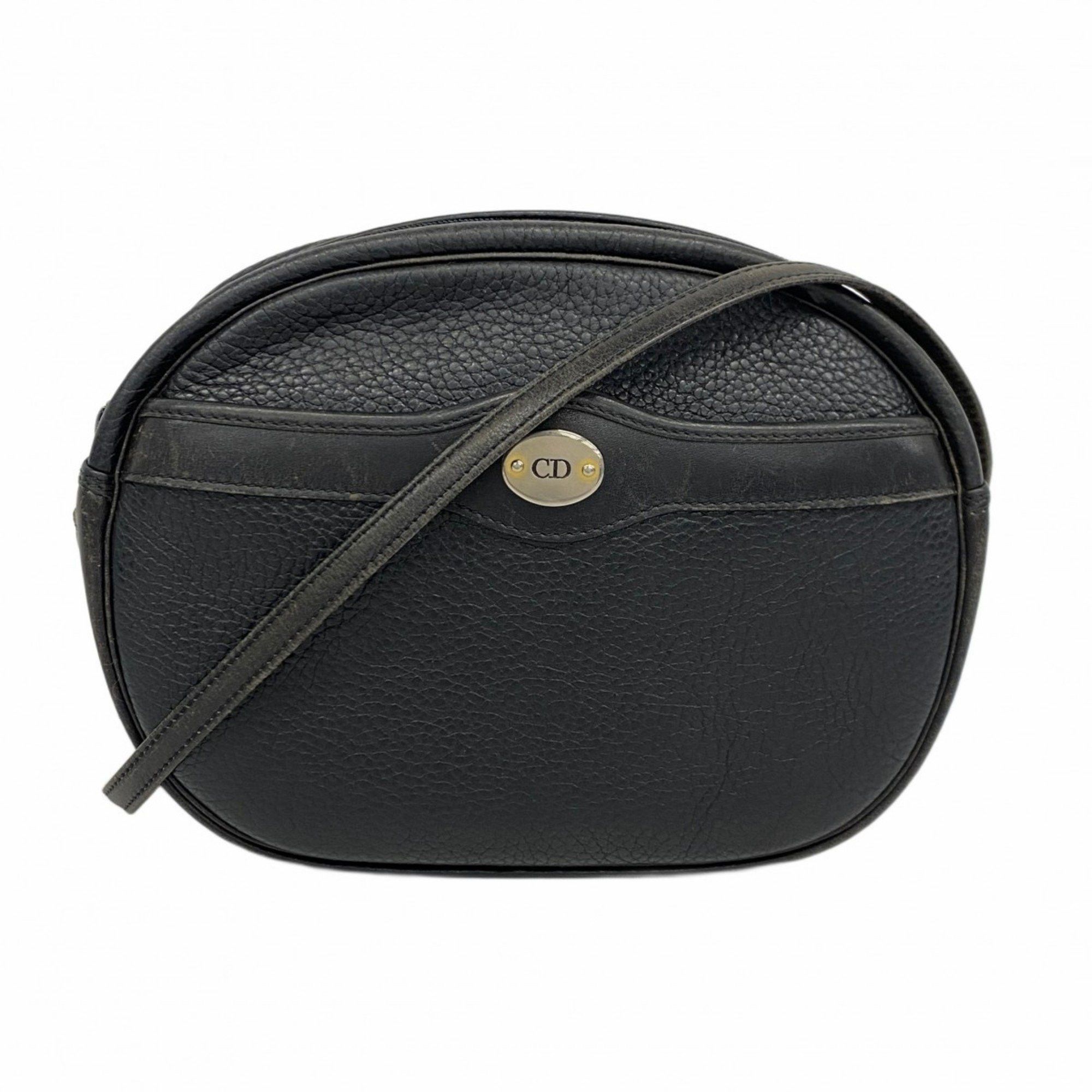Christian Dior Shoulder Bag Leather Black Champagne Ladies, Women's