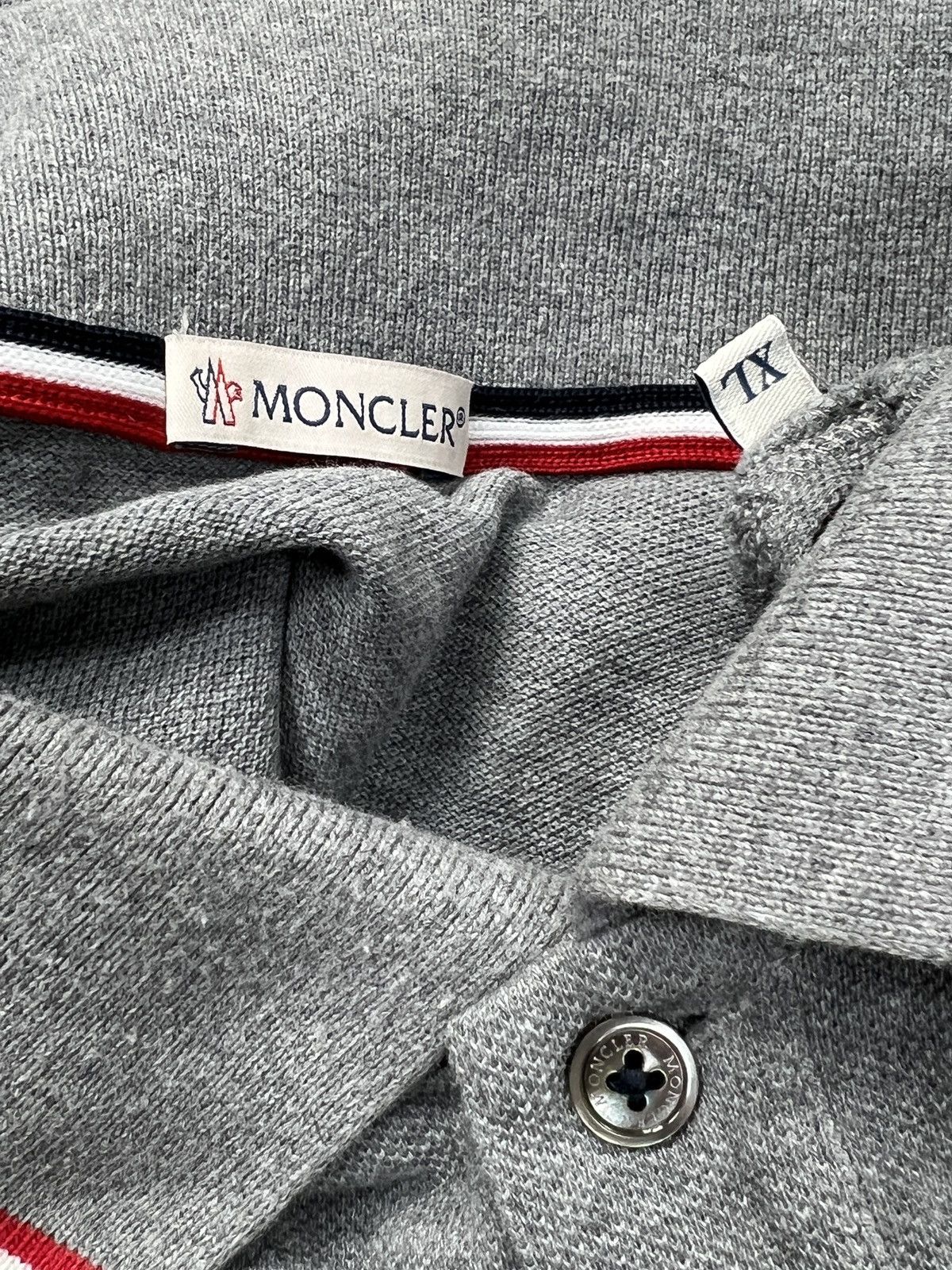 Moncler Moncler Men’s Grey Tricolor Trim Pique Polo Shirt XL Size US XL / EU 56 / 4 - 4 Thumbnail