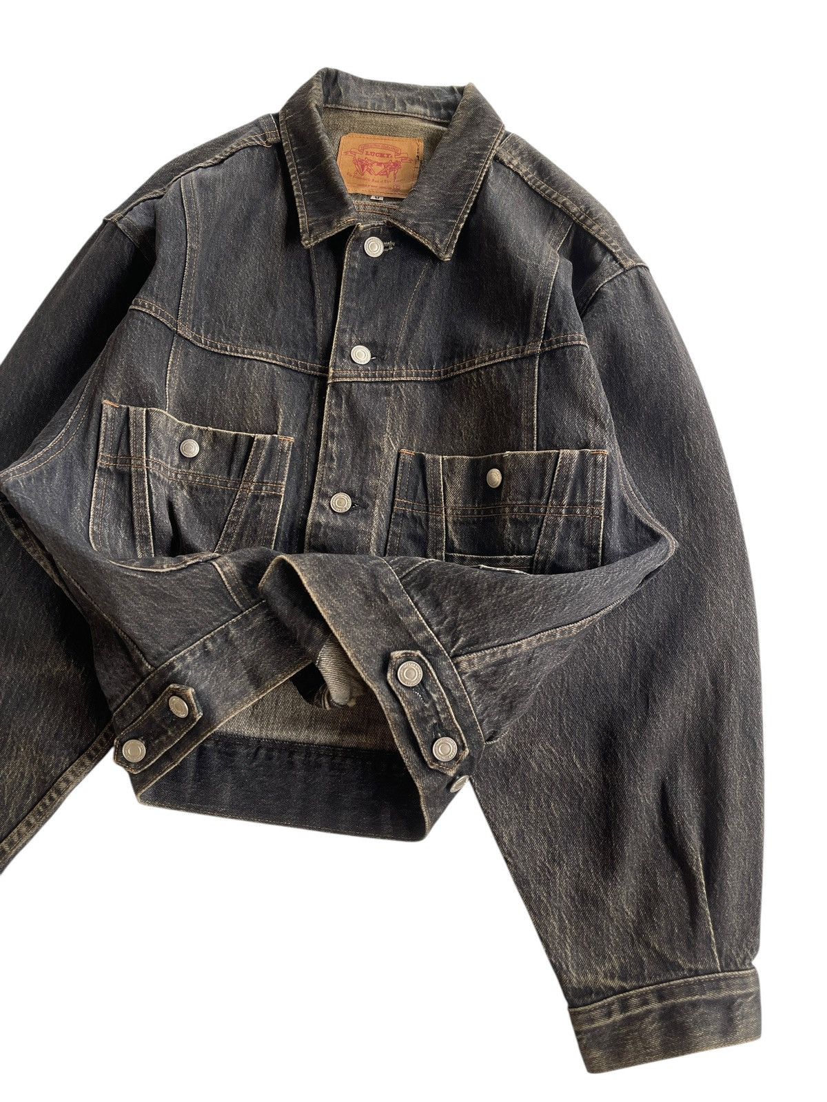 Japanese Brand Lucky Dark Dust Denim Trucker Baggy Jacket Size US M / EU 48-50 / 2 - 4 Thumbnail