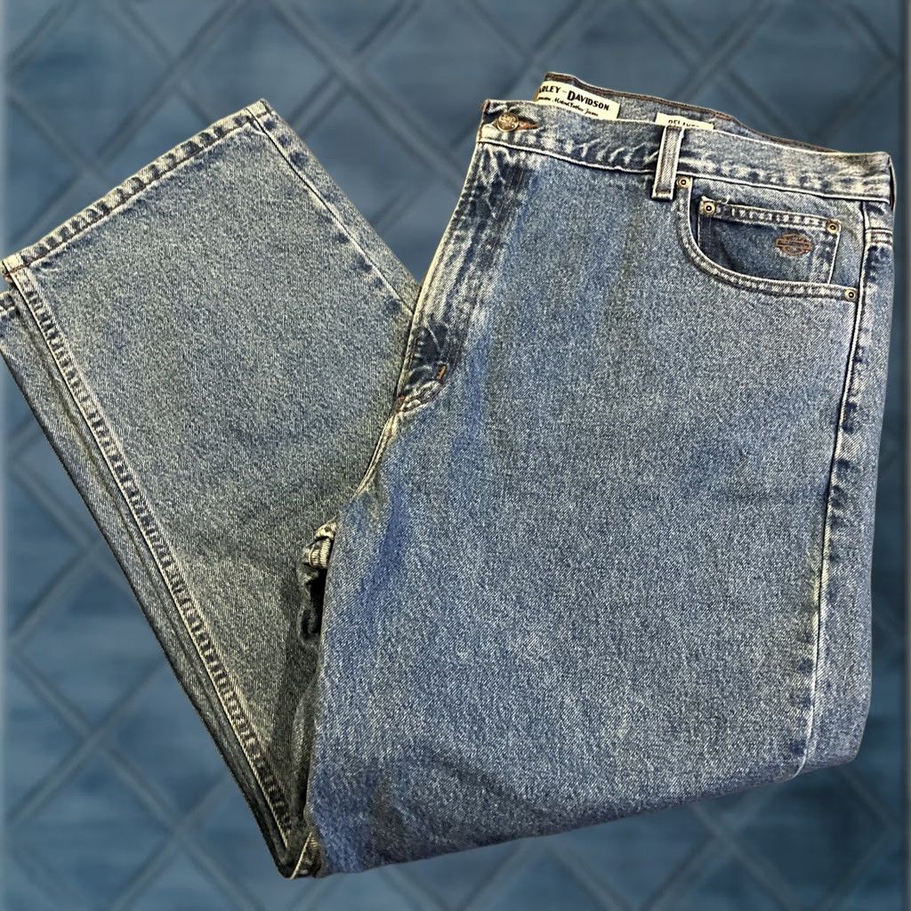 Harley Davidson Harley-Davidson Relaxed Fit Denim Jeans Men 46" Waist 30" Inseam Blue Cotton Denim 5-Pocket Logo Mid Rise Straight Style Size US 30 / EU 46 - 1 Thumbnail