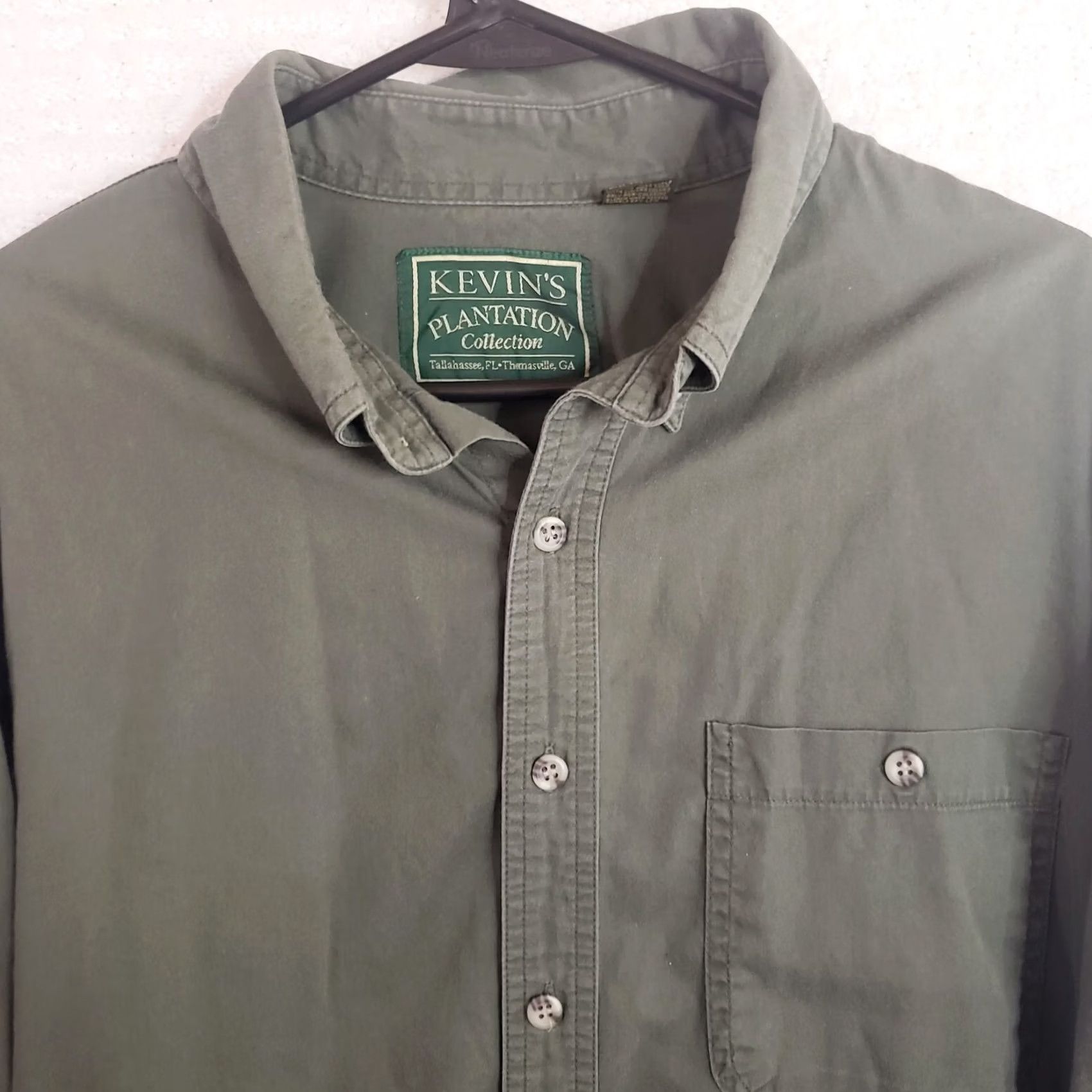 Vintage Kevins Plantation Collection Mens XL Button-Down Long Sleeve Shirt Green Twill Cotton Solid Casual Workwear Size US XL / EU 56 / 4 - 3 Thumbnail
